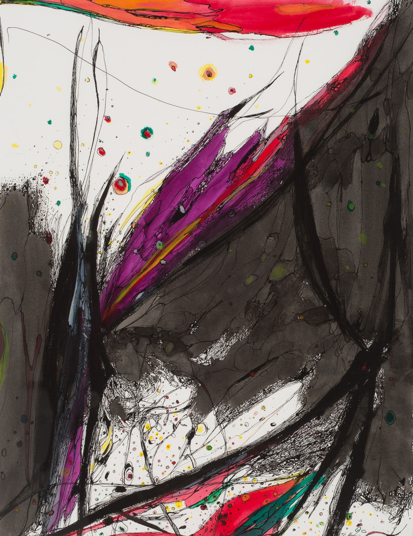 "The World of Cosmic Tree #2", acrylic ink drawing, 24x18" 2020, $600 framed