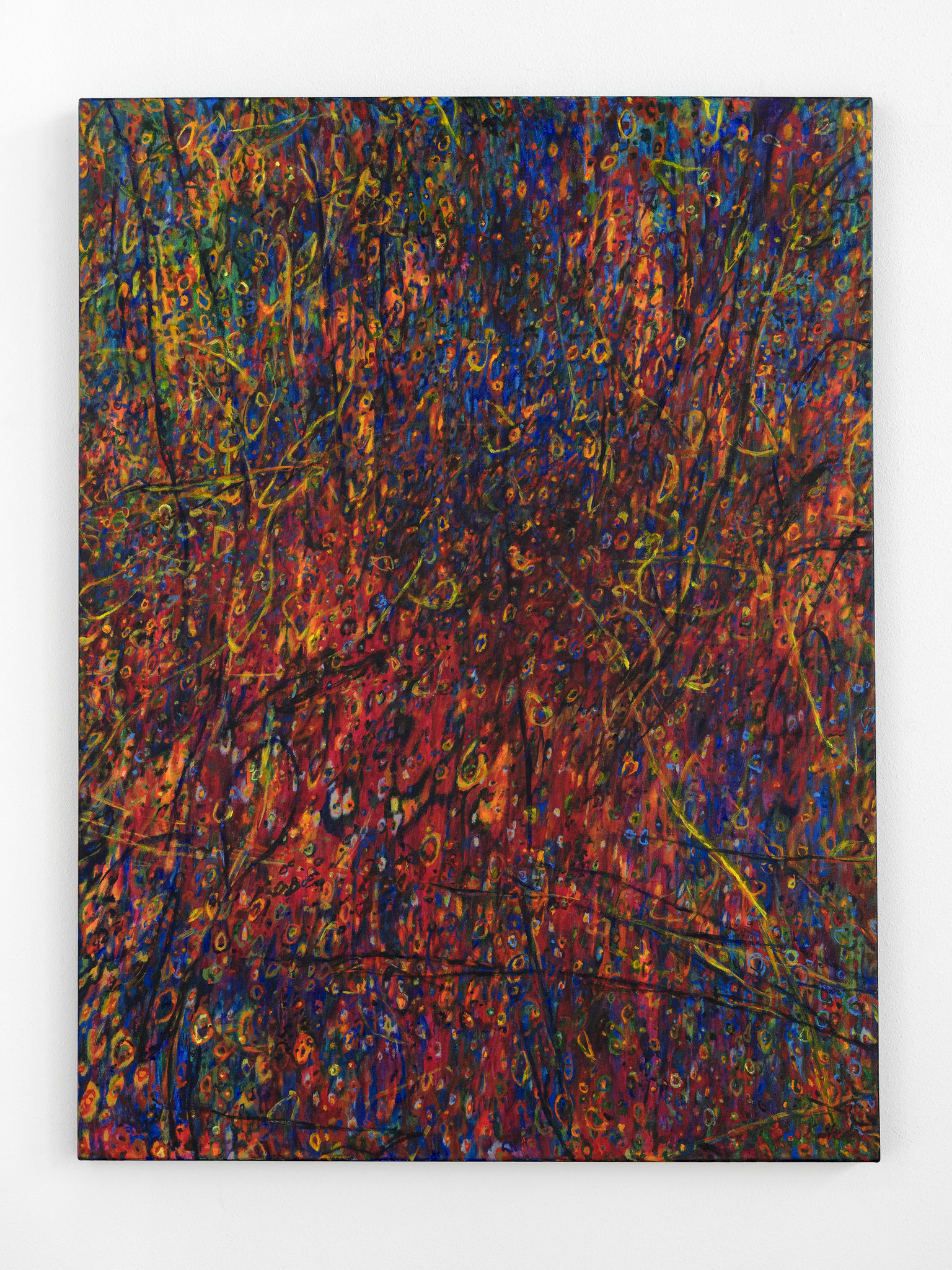 "Suns, Stars and Cosmic Tree #28" acrylic on canvas, 48"x 36", 2021, $2,500 (photo by Aaron Wessling)
