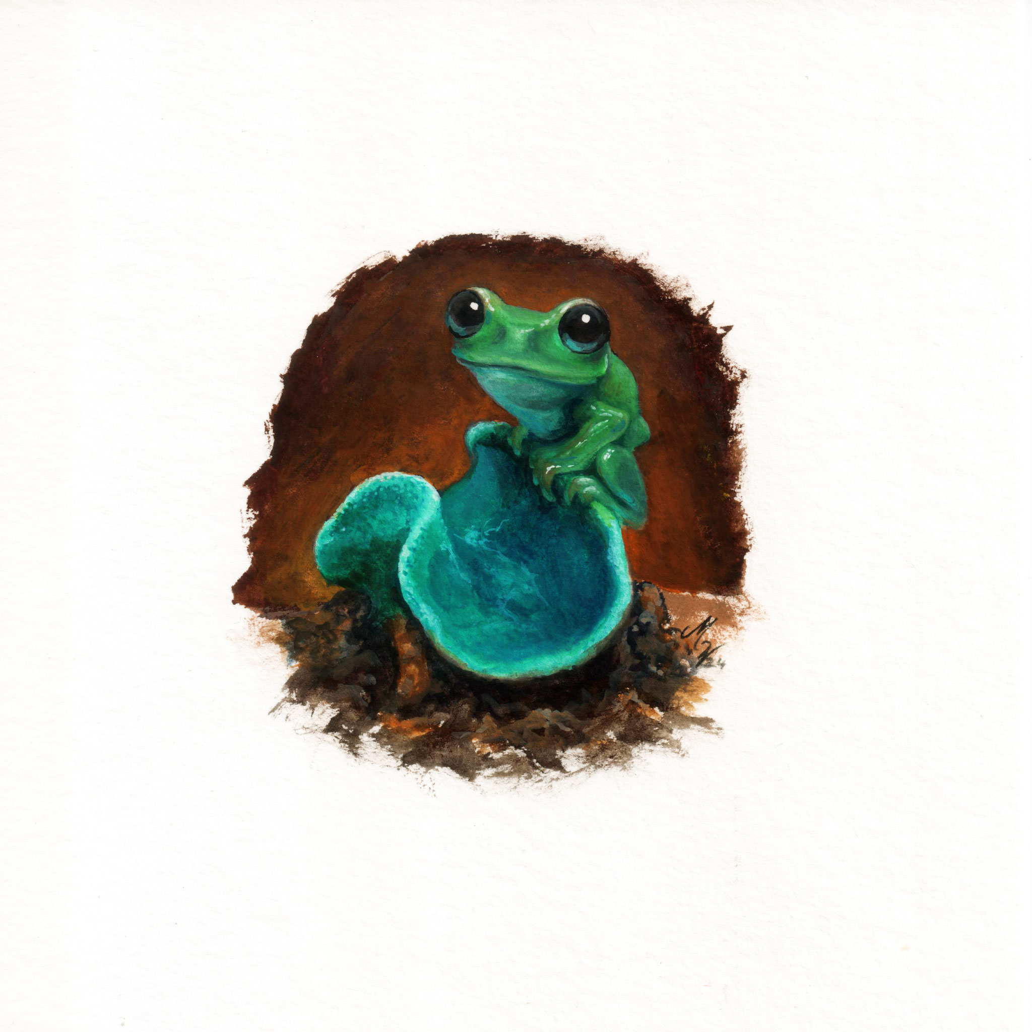 "Forest Tree Frog- Leptopelis ulugurensis", guoache on Hanhemühle Bamboo paper, 15x15cm, 2024