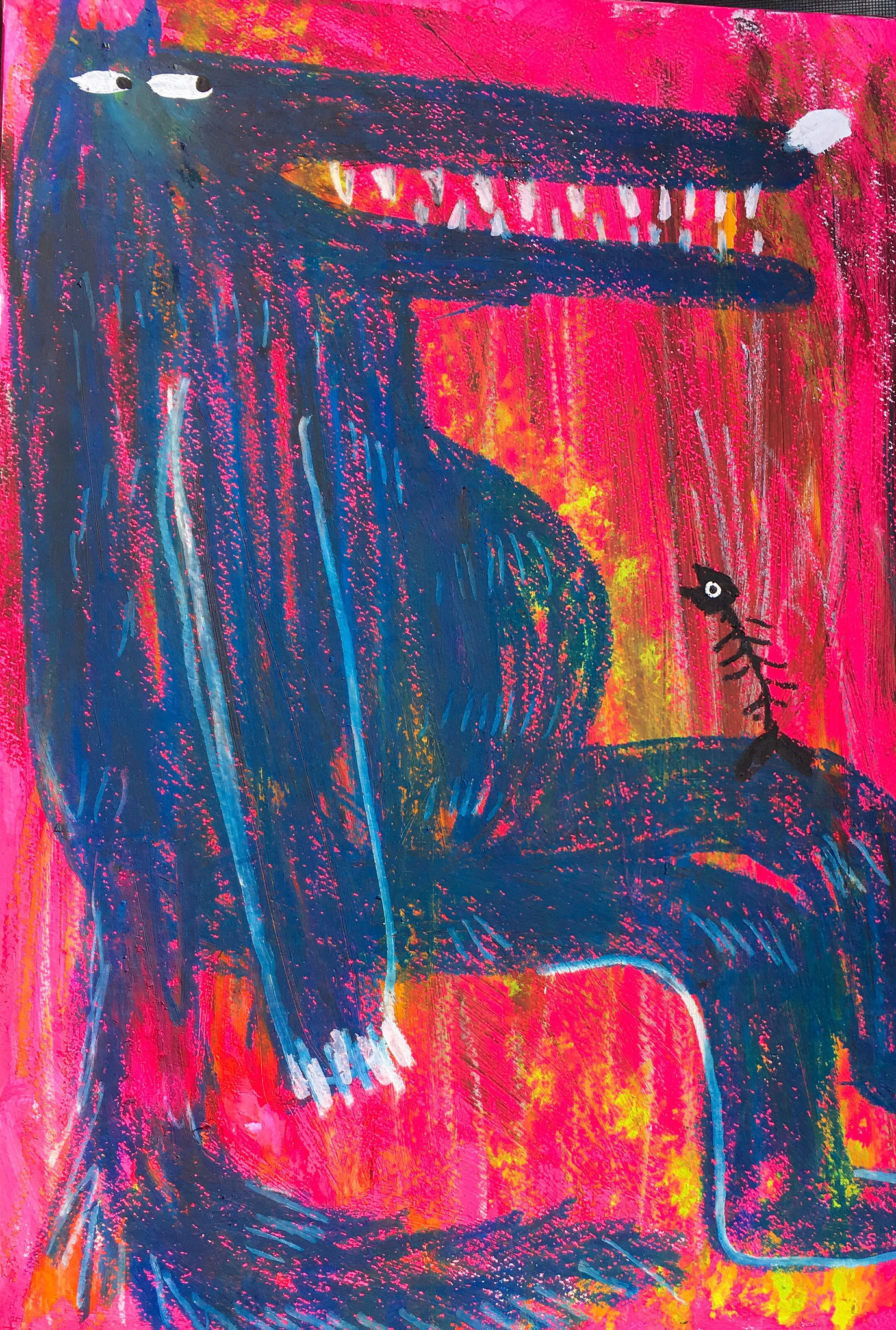 「膝の上の骨」2018年、アクリル・オイルパステル、B3（515×364mm）