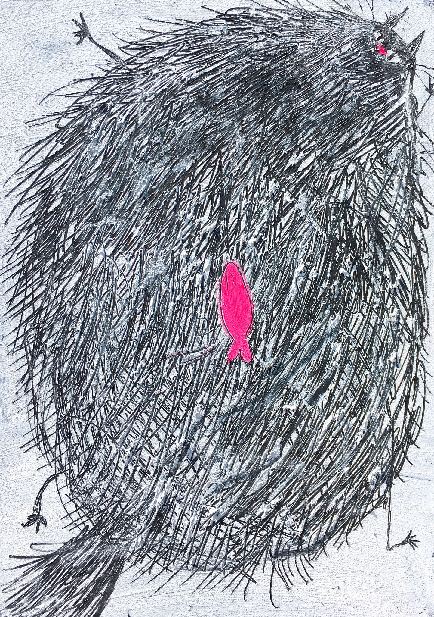「腹の上の魚」2018年、アクリル・オイルパステル、B3（515×364mm）