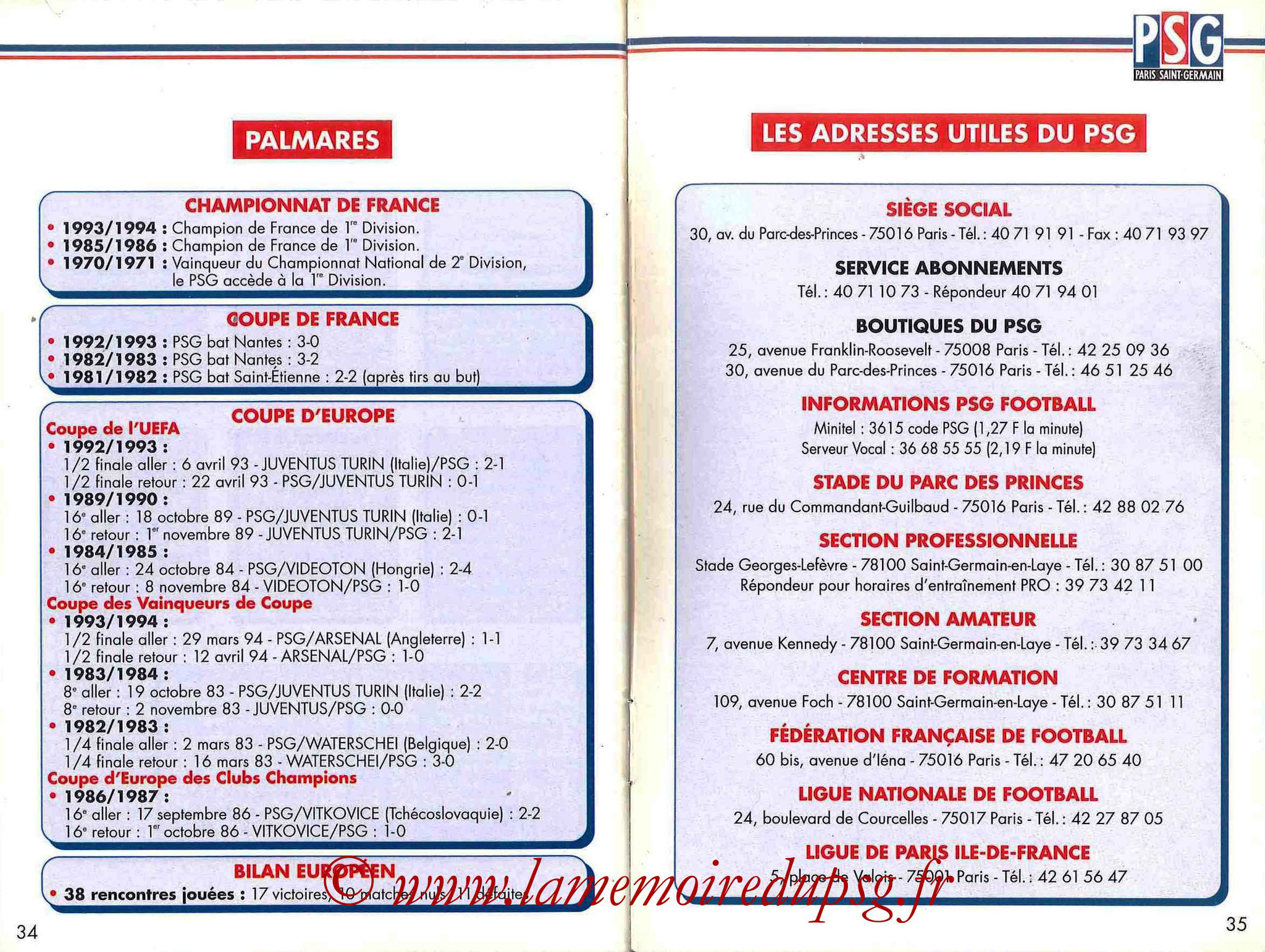 1994-95 - Guide de la Saison PSG - Pages 34 et 35