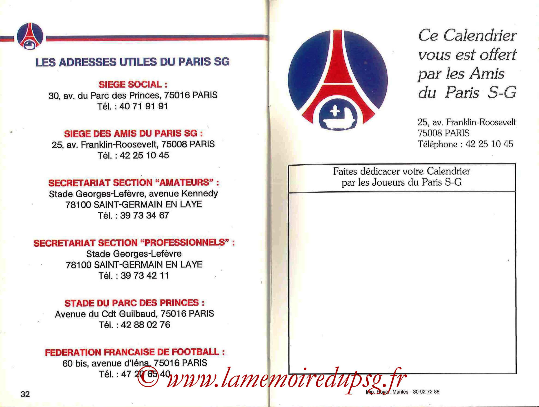 1990-91 - Guide de la Saison PSG - Pages 32 et 33