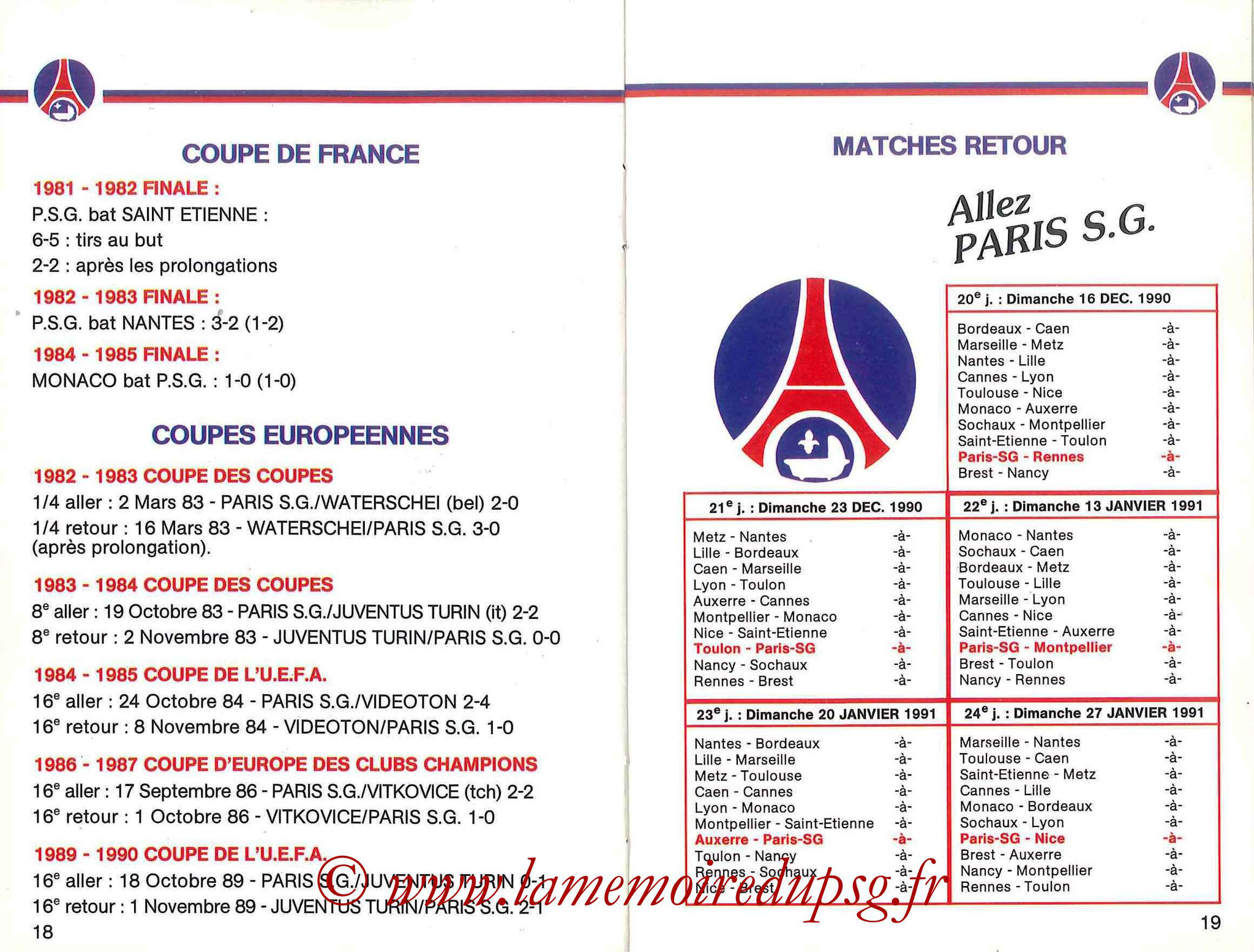 1990-91 - Guide de la Saison PSG - Pages 18 et 19