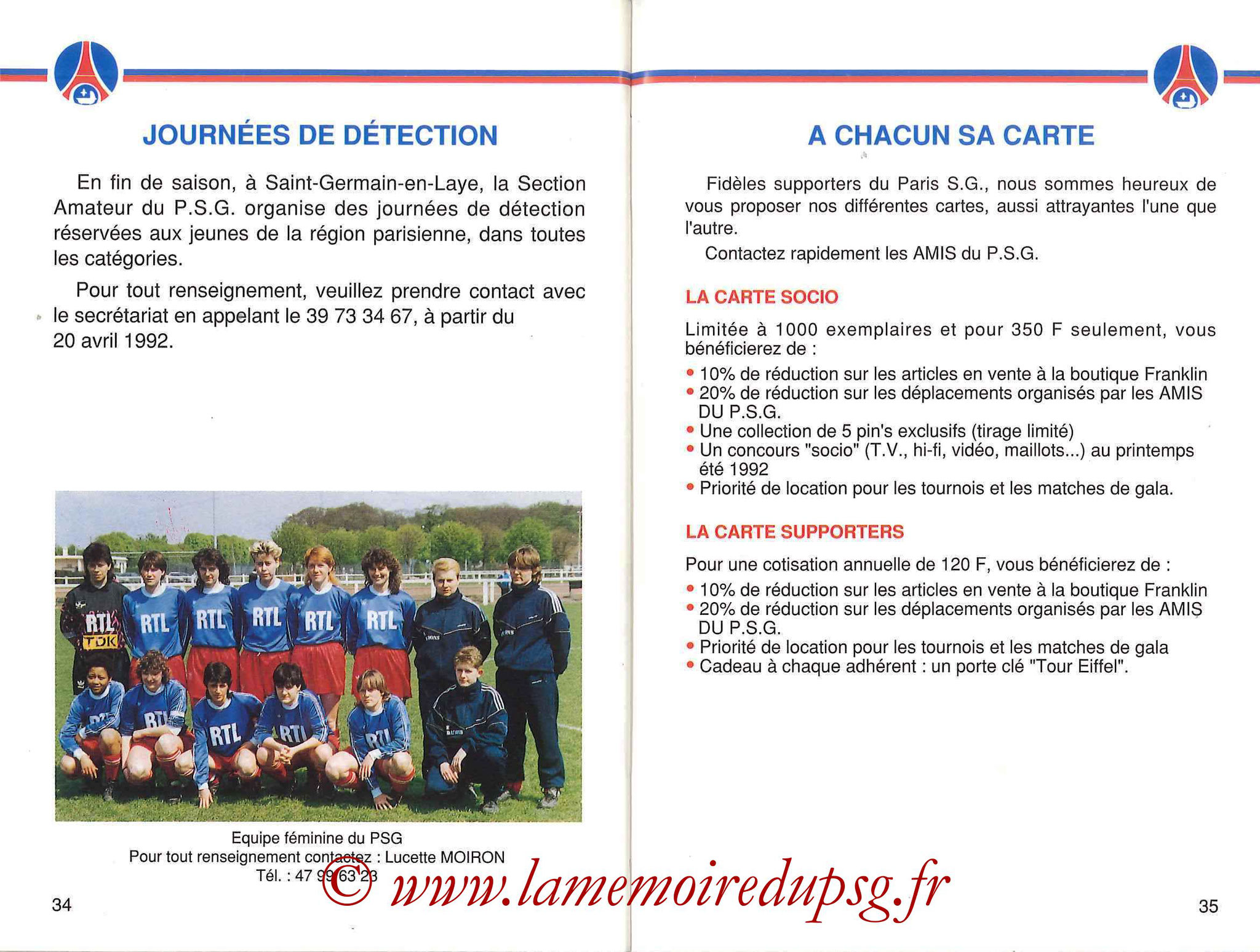 1991-92 - Guide de la Saison PSG - Pages 34 et 35
