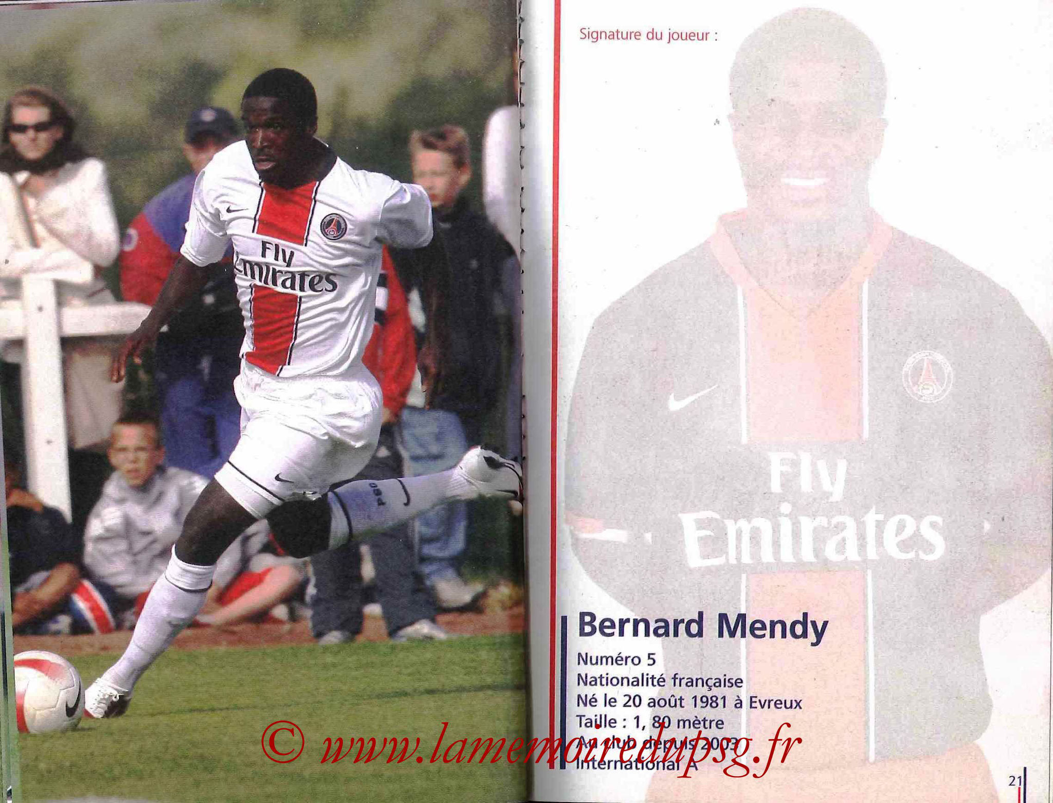 2007-08 - Guide de la Saison PSG - Pages 20 et 21 - Bernard MENDY