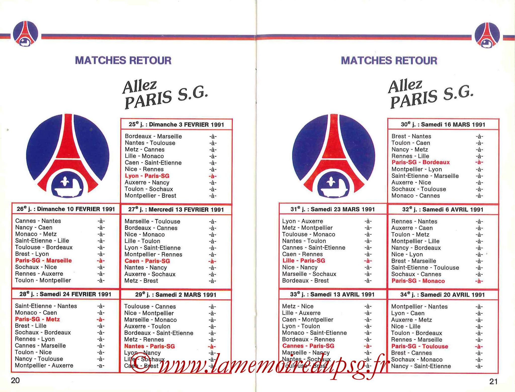 1990-91 - Guide de la Saison PSG - Pages 20 et 21