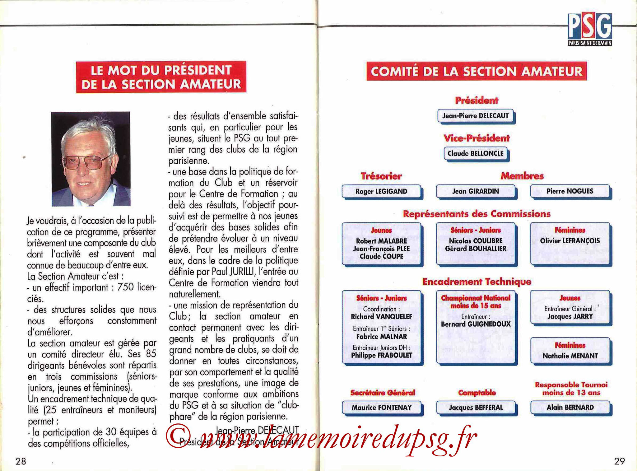 1993-94 - Guide de la Saison PSG - Pages 28 et 29