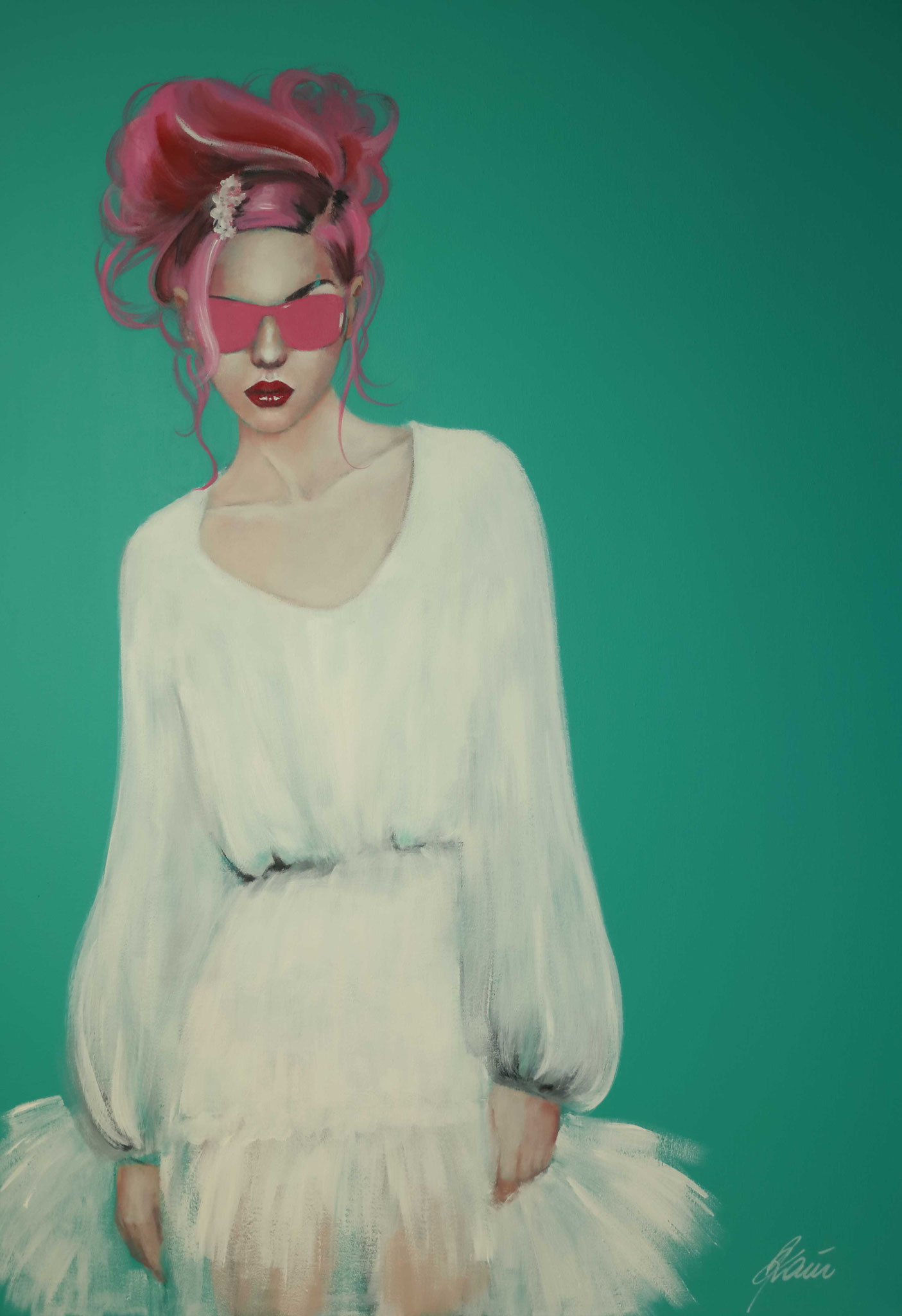 Girl with pink sunglasses 100 x 70 cm, Acrylic on canvas