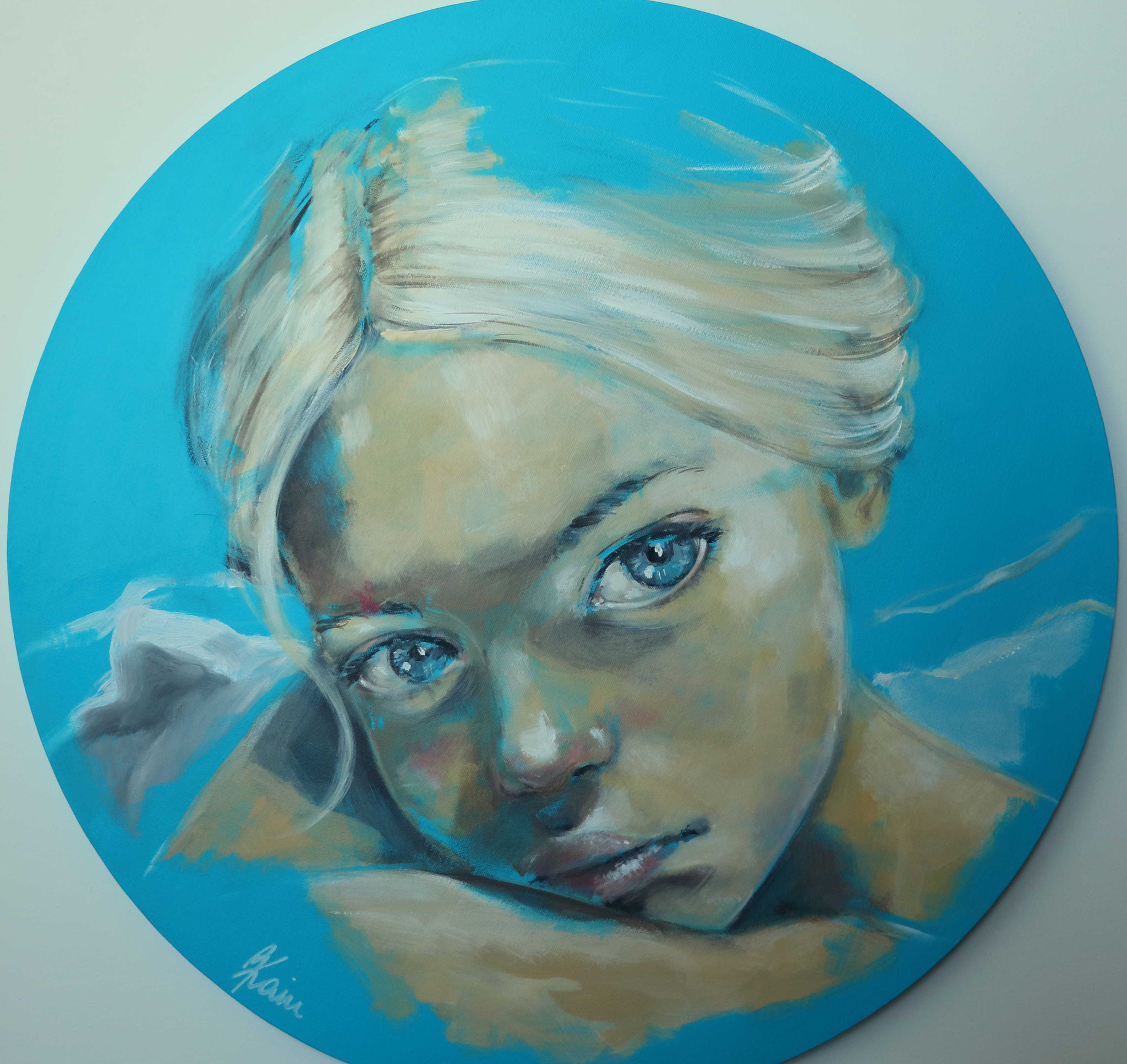 ANGELFACE, 60 x 60 cm, Round canvas, Acrylic and pencils on canvas