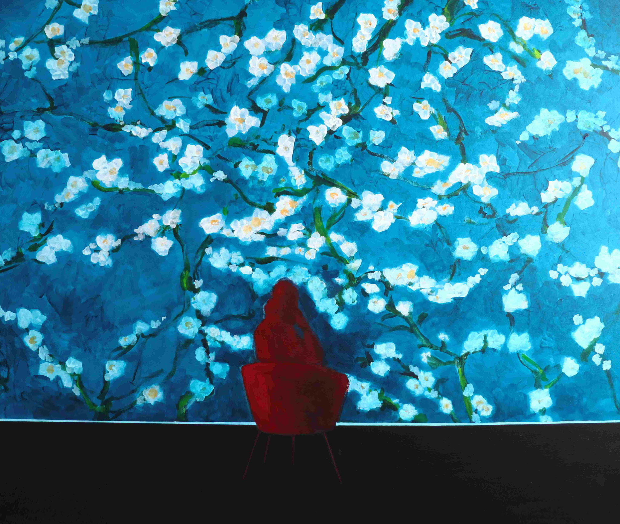 Selina merges with a painting, 100 x 120 cm, Acrylic on canvas