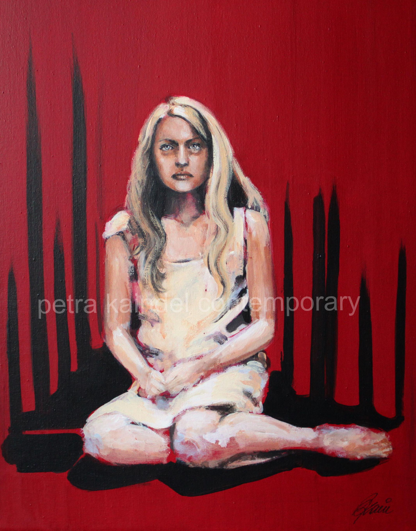 "I will not be that girl in the box" 606 x 500 mm, Acrylic on canvas, Inspired by "The handmaid's tale"