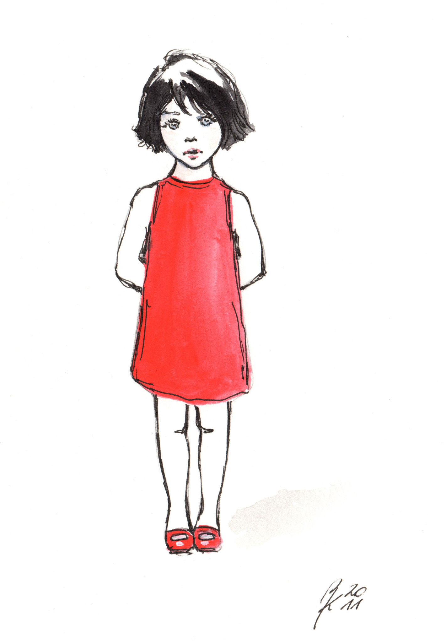 "Marie", small size, pencils and water colour