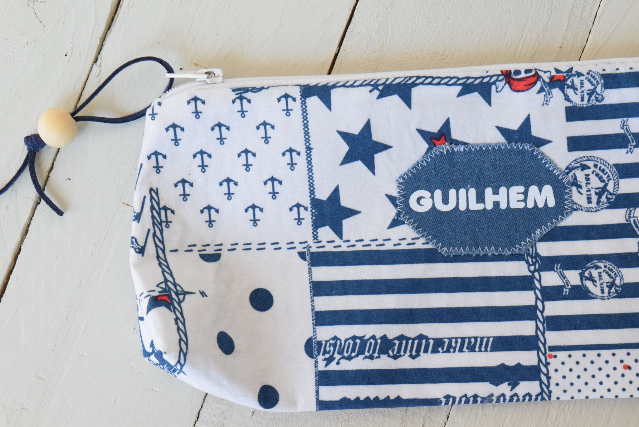 trousse tissu prénom pour école scolaire 