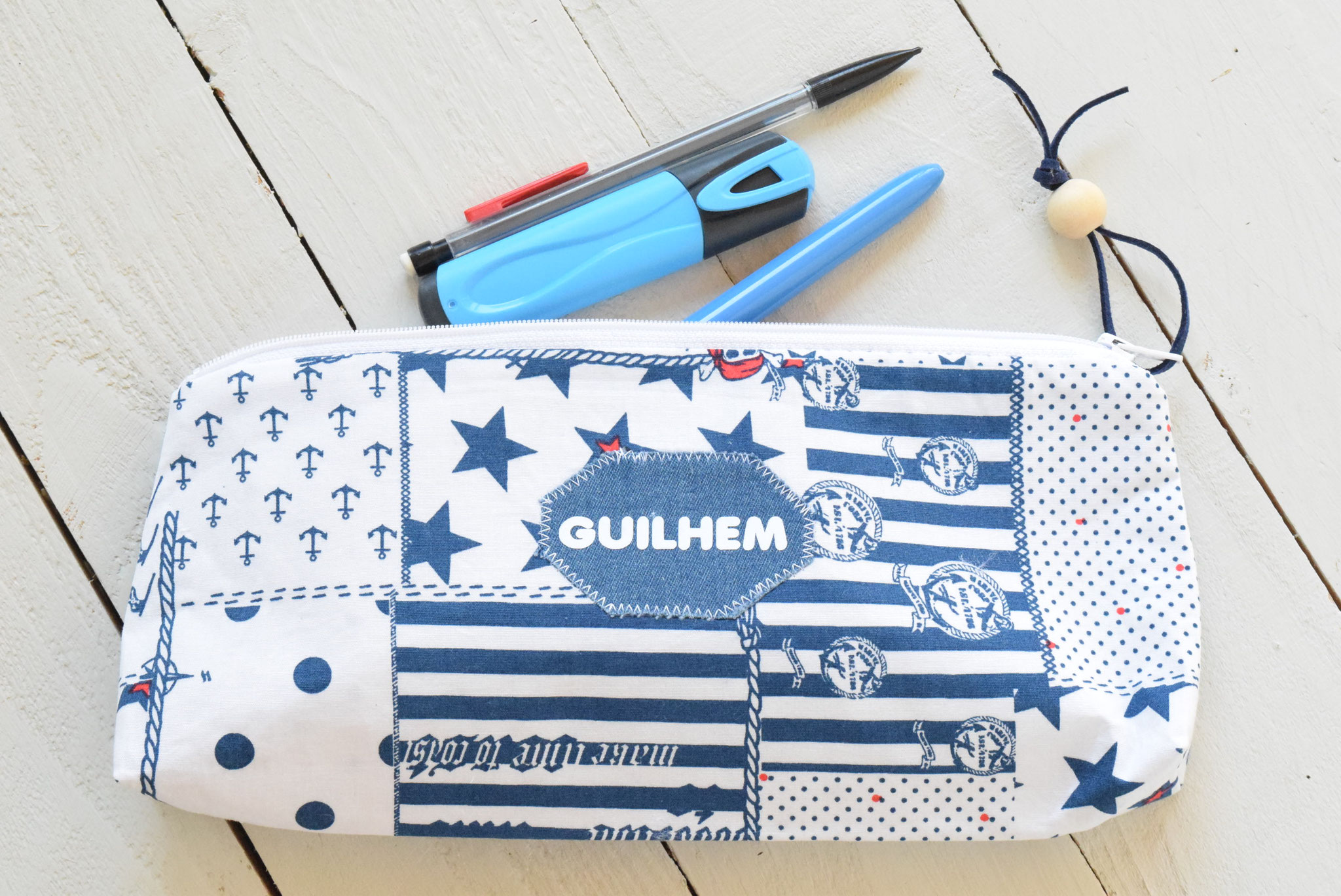 trousse tissu prénom pour école scolaire 