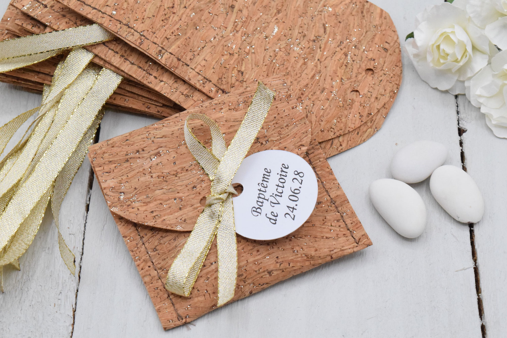 sachet liège pailleté doré