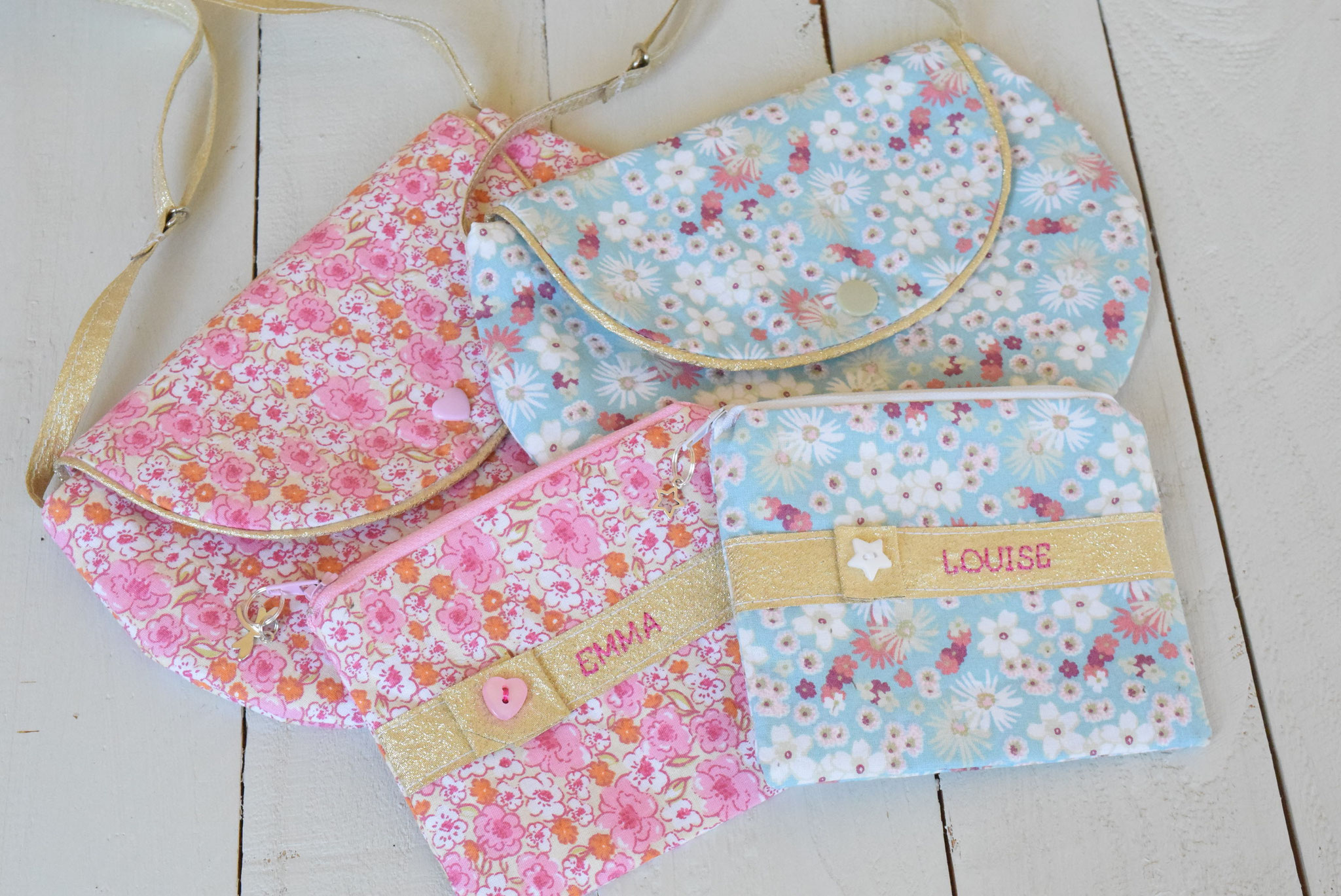 sac enfant et porte monnaie prénom broderie fille