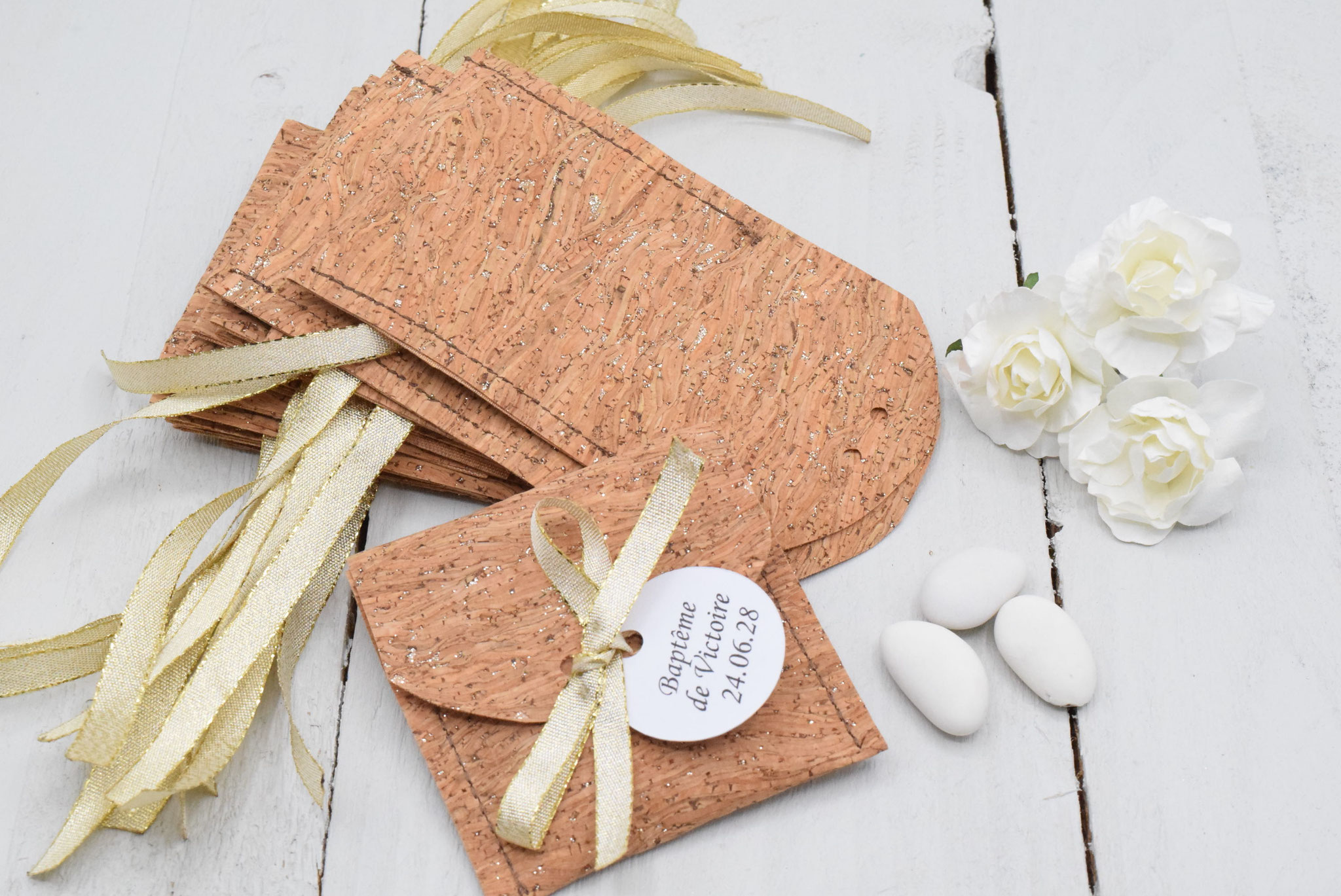 sachet liège pailleté doré