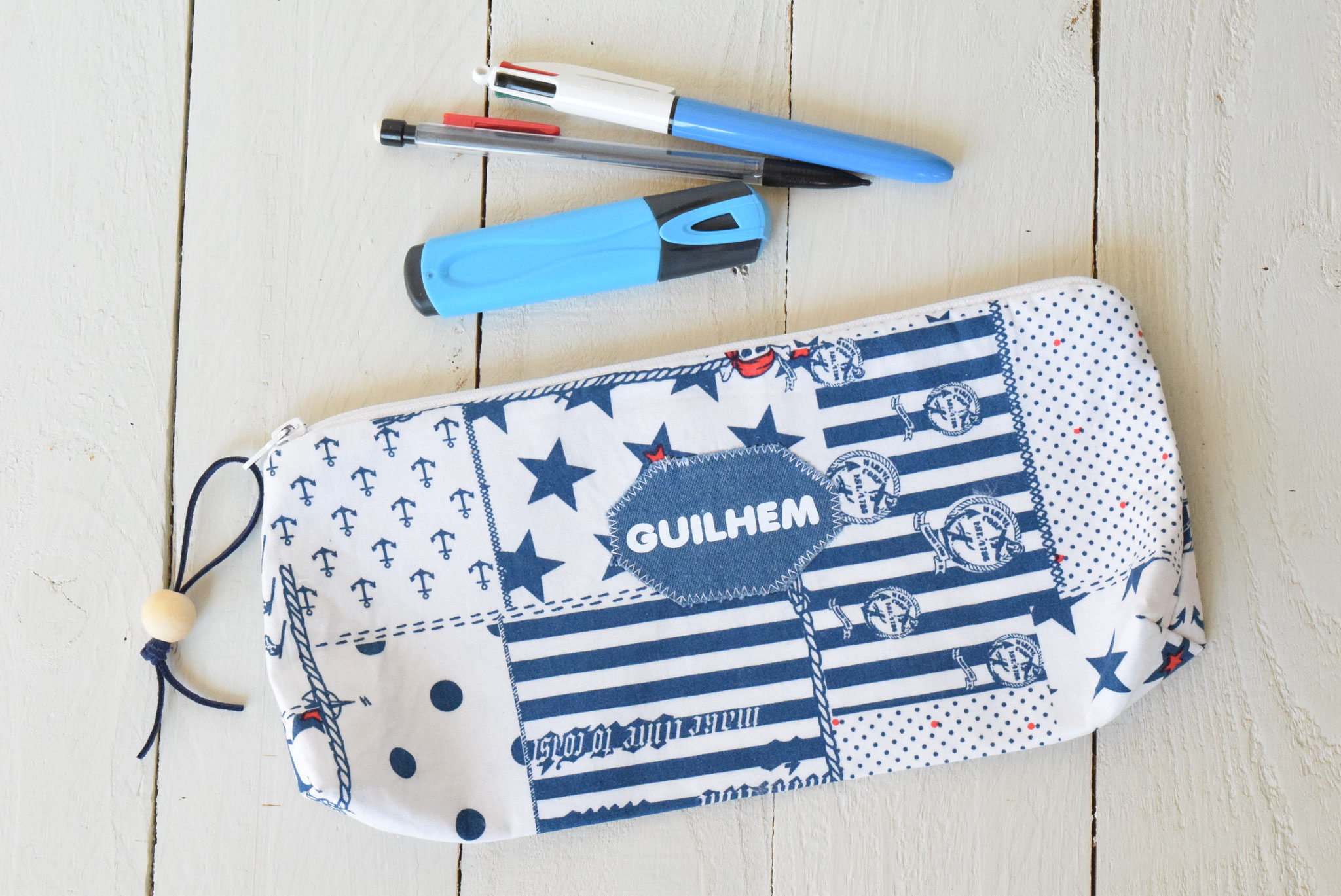 trousse tissu prénom pour école scolaire 