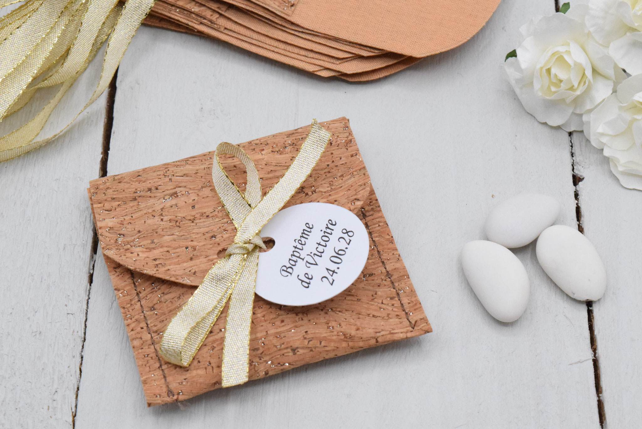 sachet liège pailleté doré