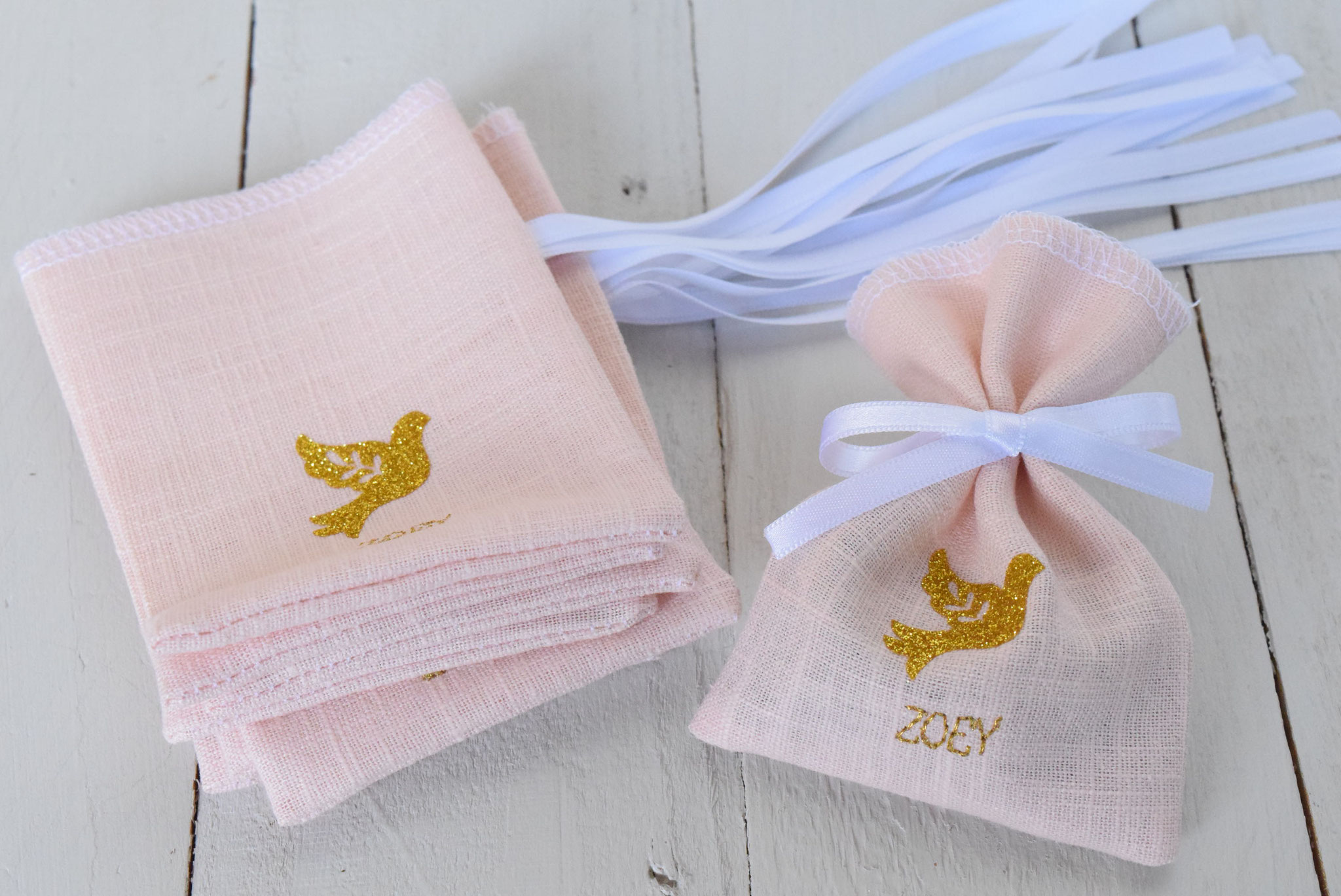 pochon dragées broderie sur lin