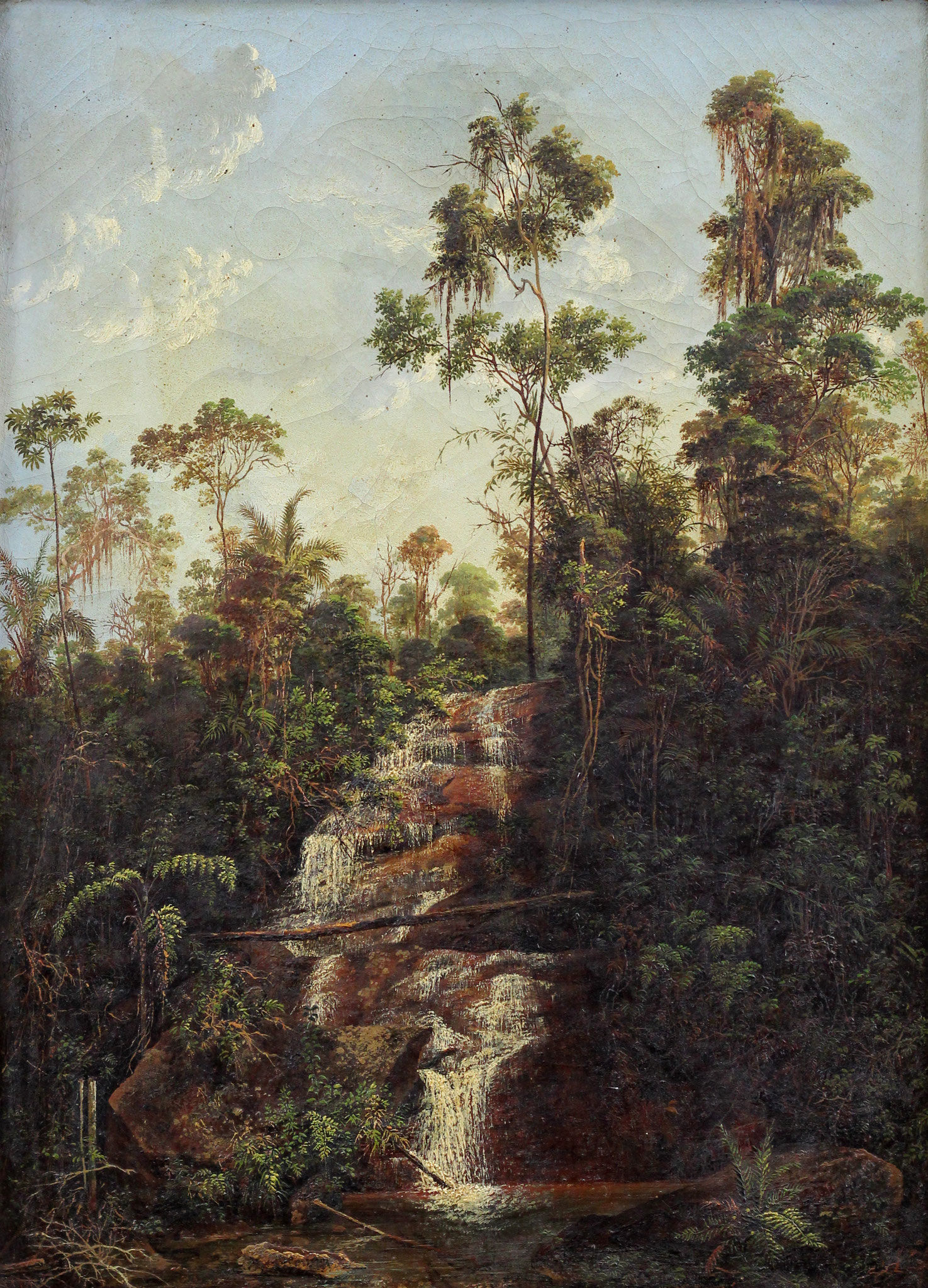 Adjugé 43 780 € - FACCHINETTI Nicolau Antonio, Chute d'eau près d'une ferme à Serra do Capim, route de Teresopolis à Sapucaia, Etat de Rio de Janeiro, Brésil, 1873, huile sur toile, 53 x 38 cm 