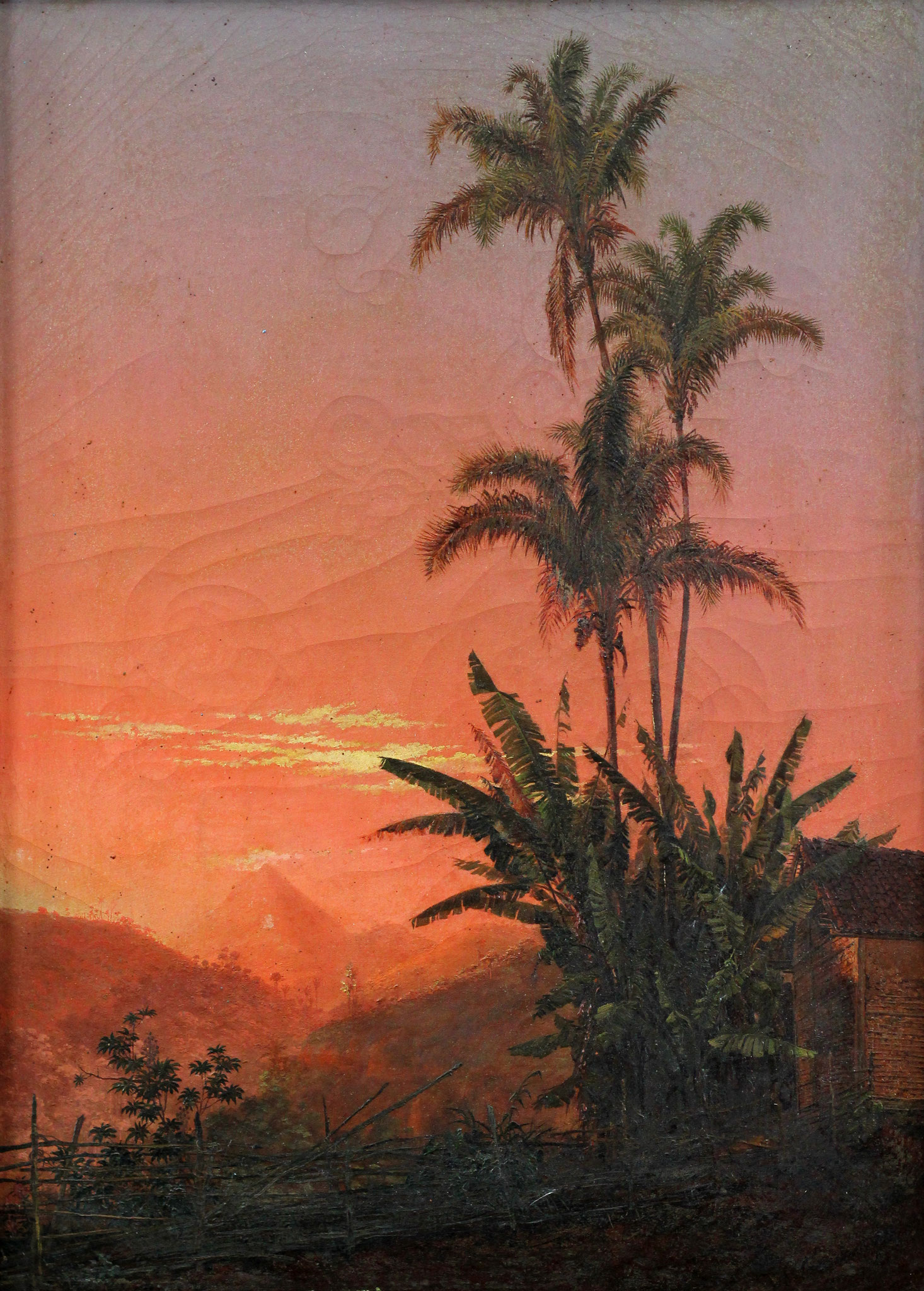 Adjugé 54 720 € - FACCHINETTI Nicolau Antonio, Coucher de soleil près d'une ferme au Brésil, 1873, huile sur toile, 53 x 38 cm 