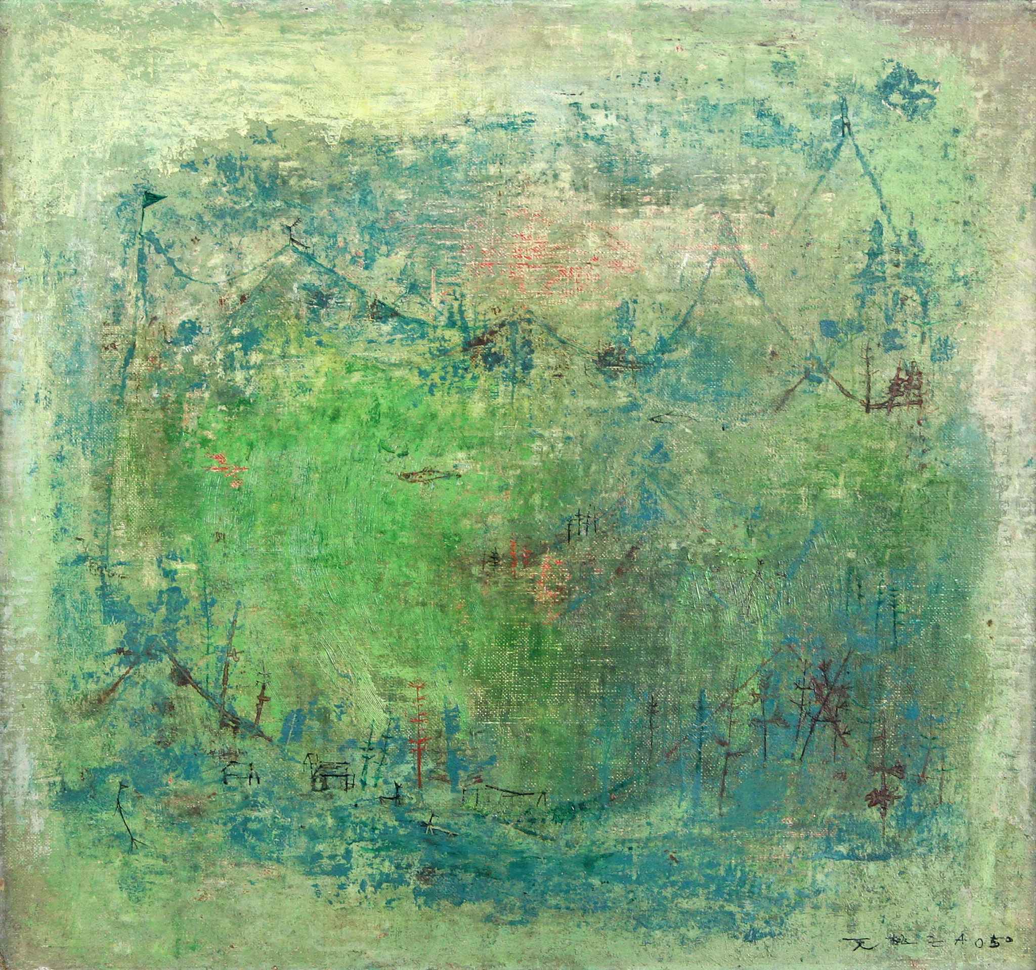 Adjugé 119 080 € - ZAO Wou-Ki, Sans titre, 1950, huile sur toile, 42 x 45 cm 