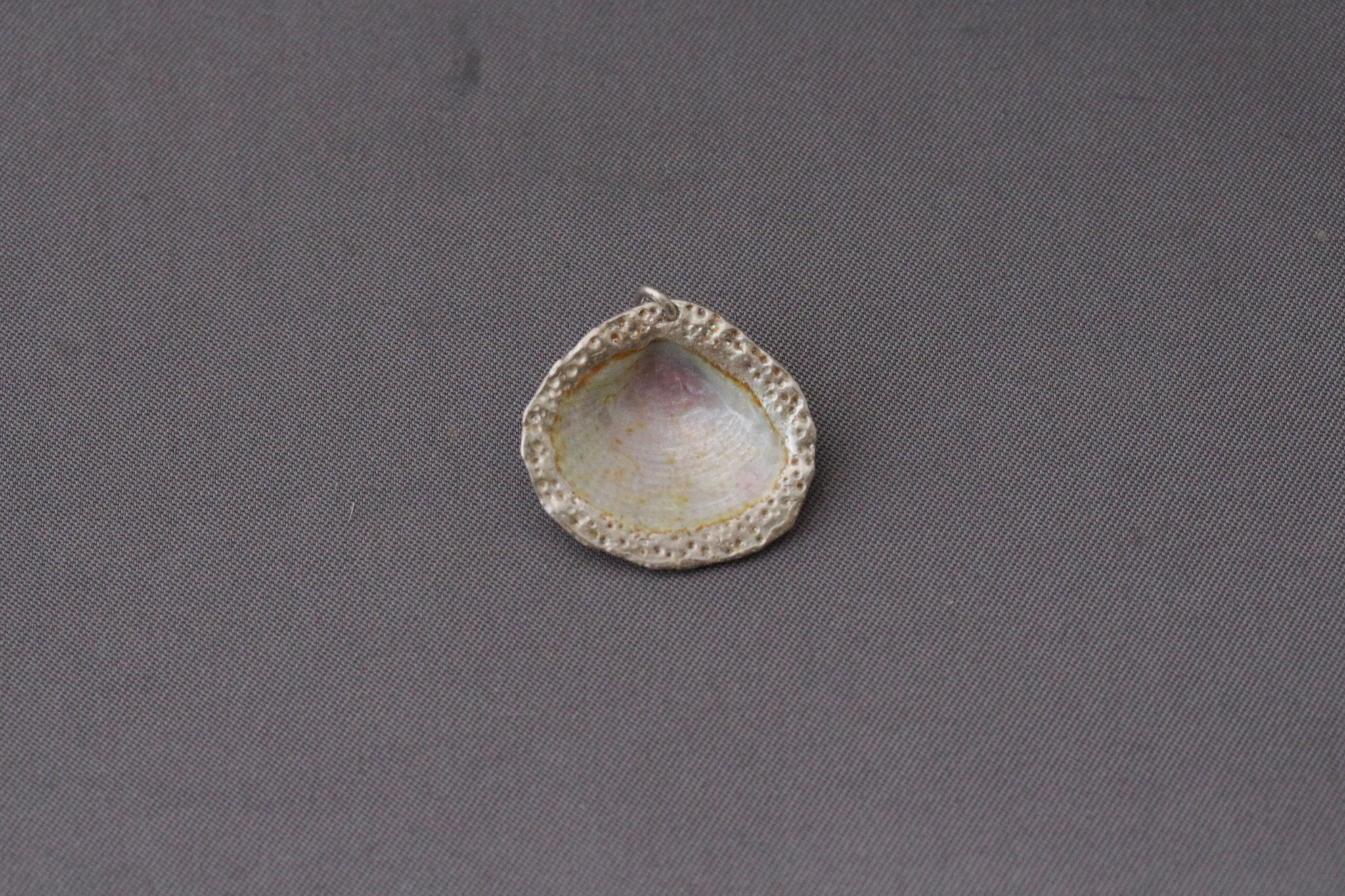 Muschelanhänger "rote Bohne" (baltische Plattmuschel) - Sterlingsilber, Glasemaille