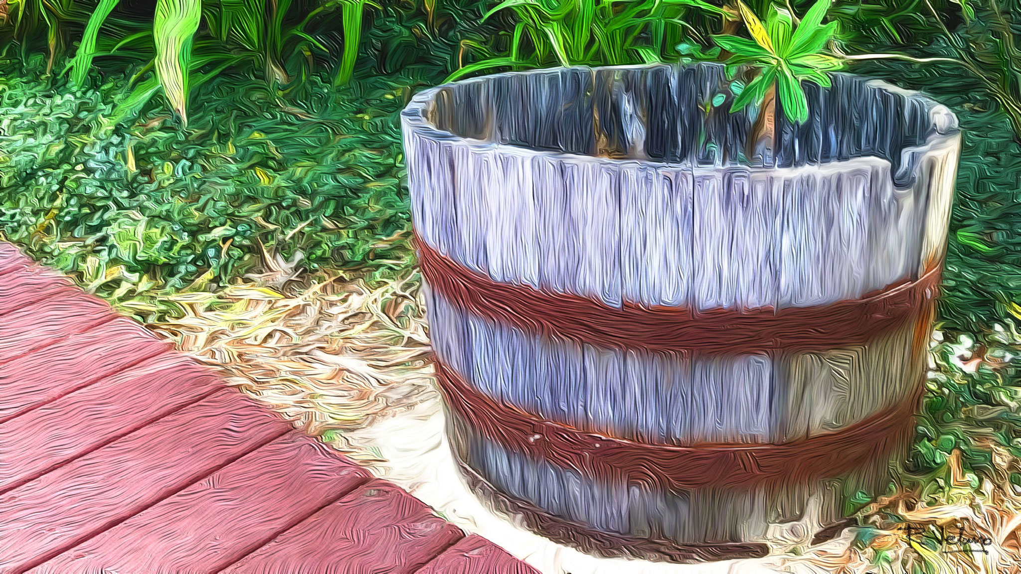 "WEATHERED WOOD BARREL PLANTER AT THE TRADEWINDS" [Created: 3/10/2020]
