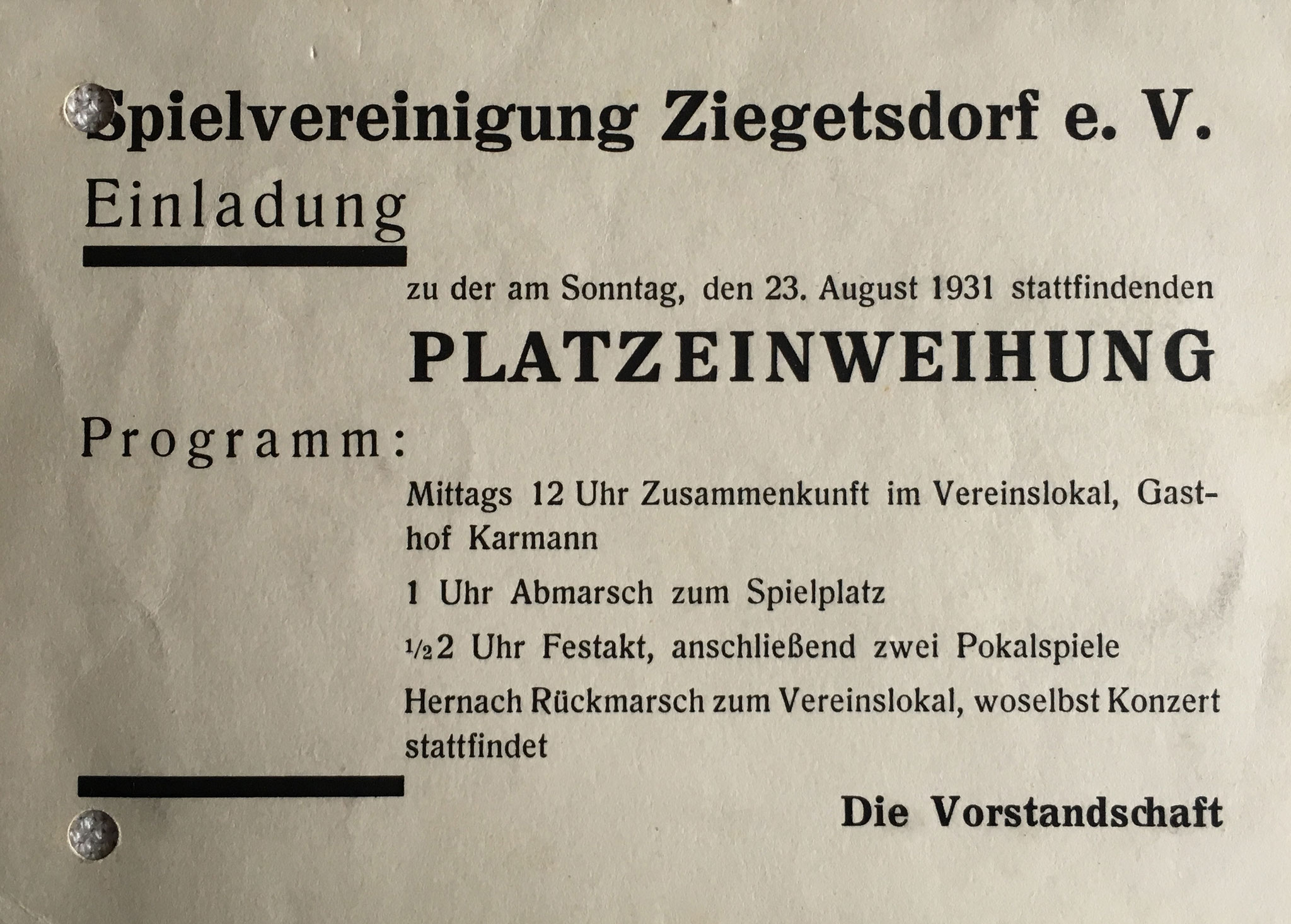 Im Jahr 1931 wird der erste Sportplatz der SpVgg Ziegetsdorf eingeweiht