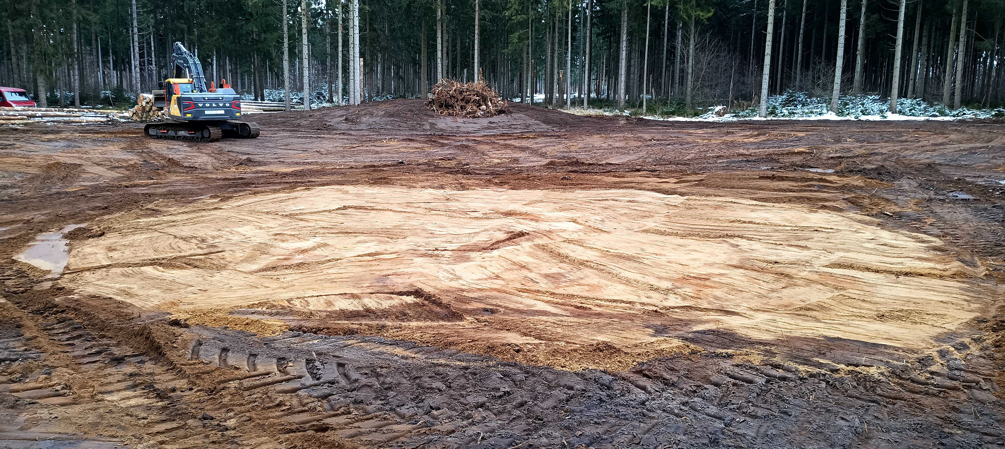 Die fertige Oberbodenabtragsfläche mit Rohboden-Sandfläche als Magerstandort.