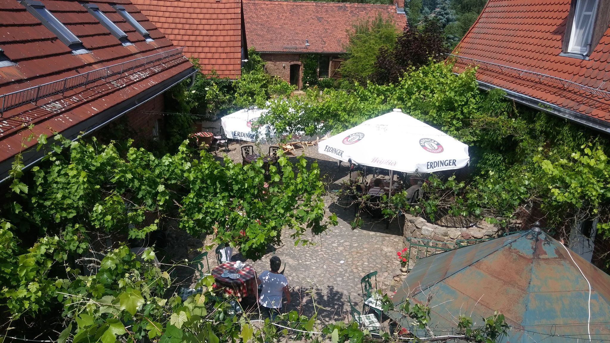 weinberankter Innenhof Hotel Alte Försterei Kloster Zinna