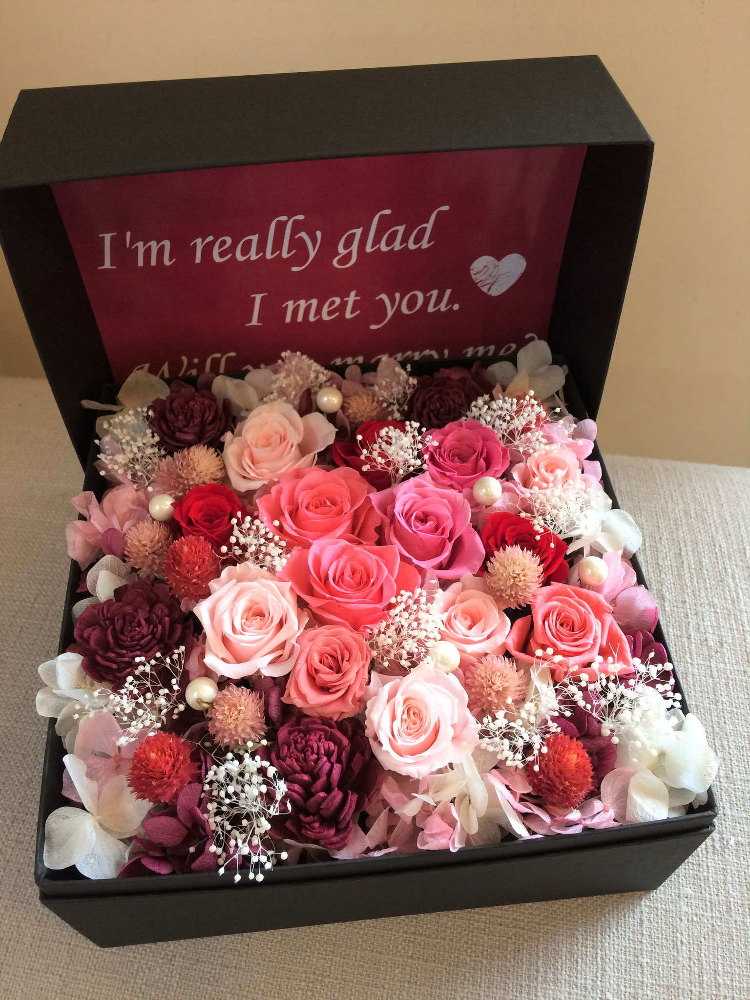 プリザーブドフラワーボックスフラワーアレンジオーダーメイド実例 プリザーブドフラワーギフト通販福岡