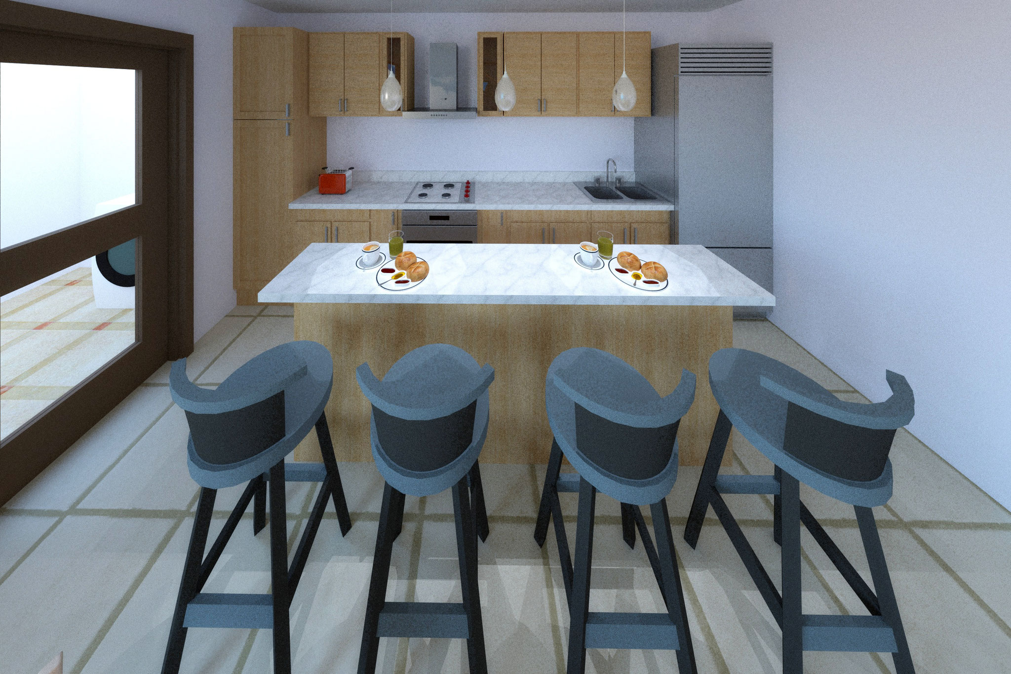 Cocina con barra para comedor