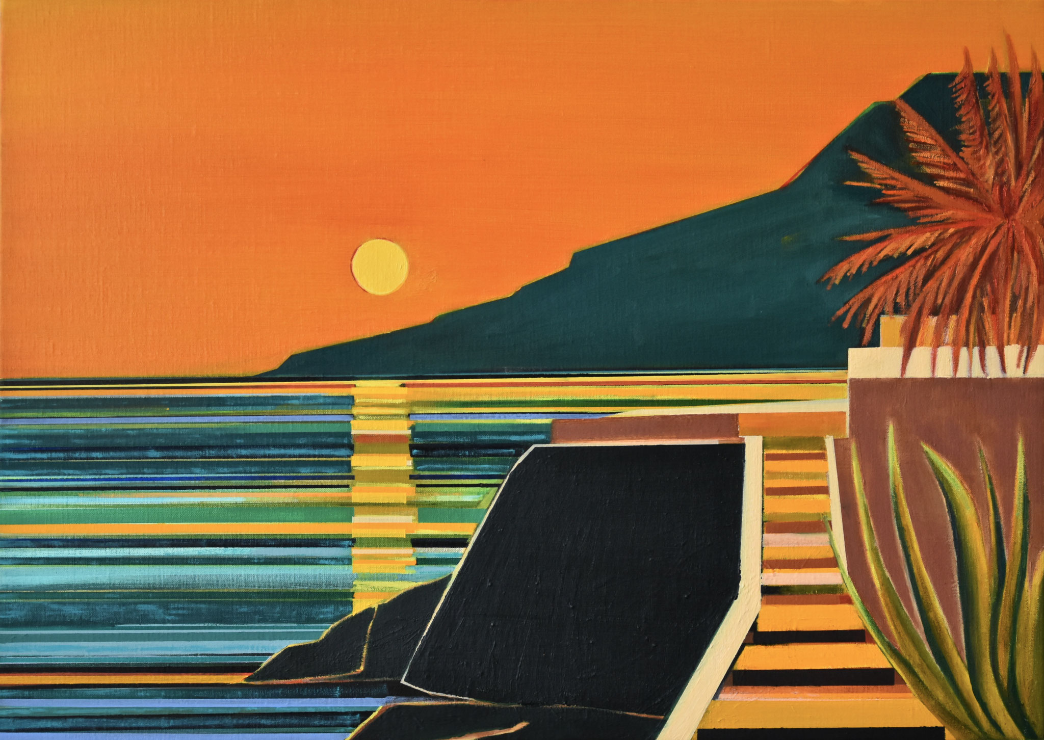 Sunset Blaze over the Mediterranean, 2023, 70Wx50Hx2,5Dcm, SOLD 