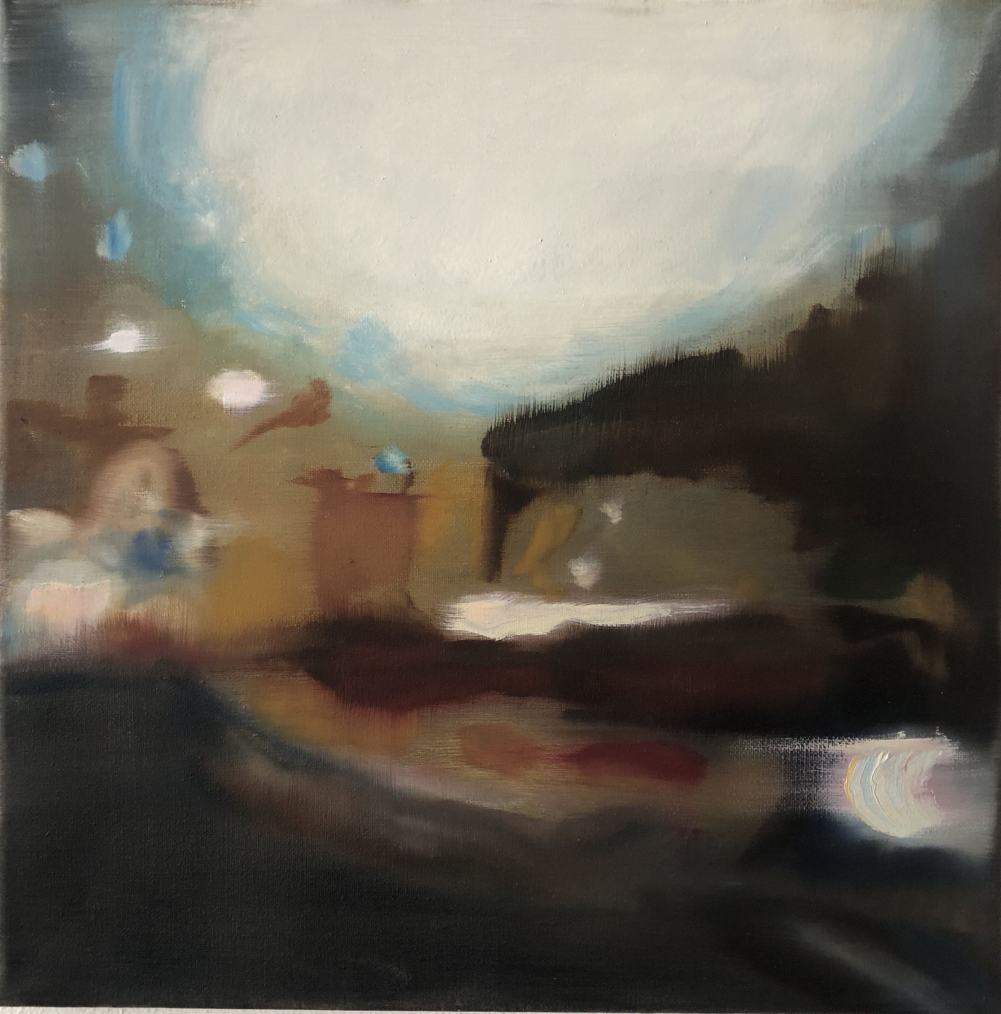 Am Hang II (Hillside II), 2018, Öl auf LW., 30 x30 cm 