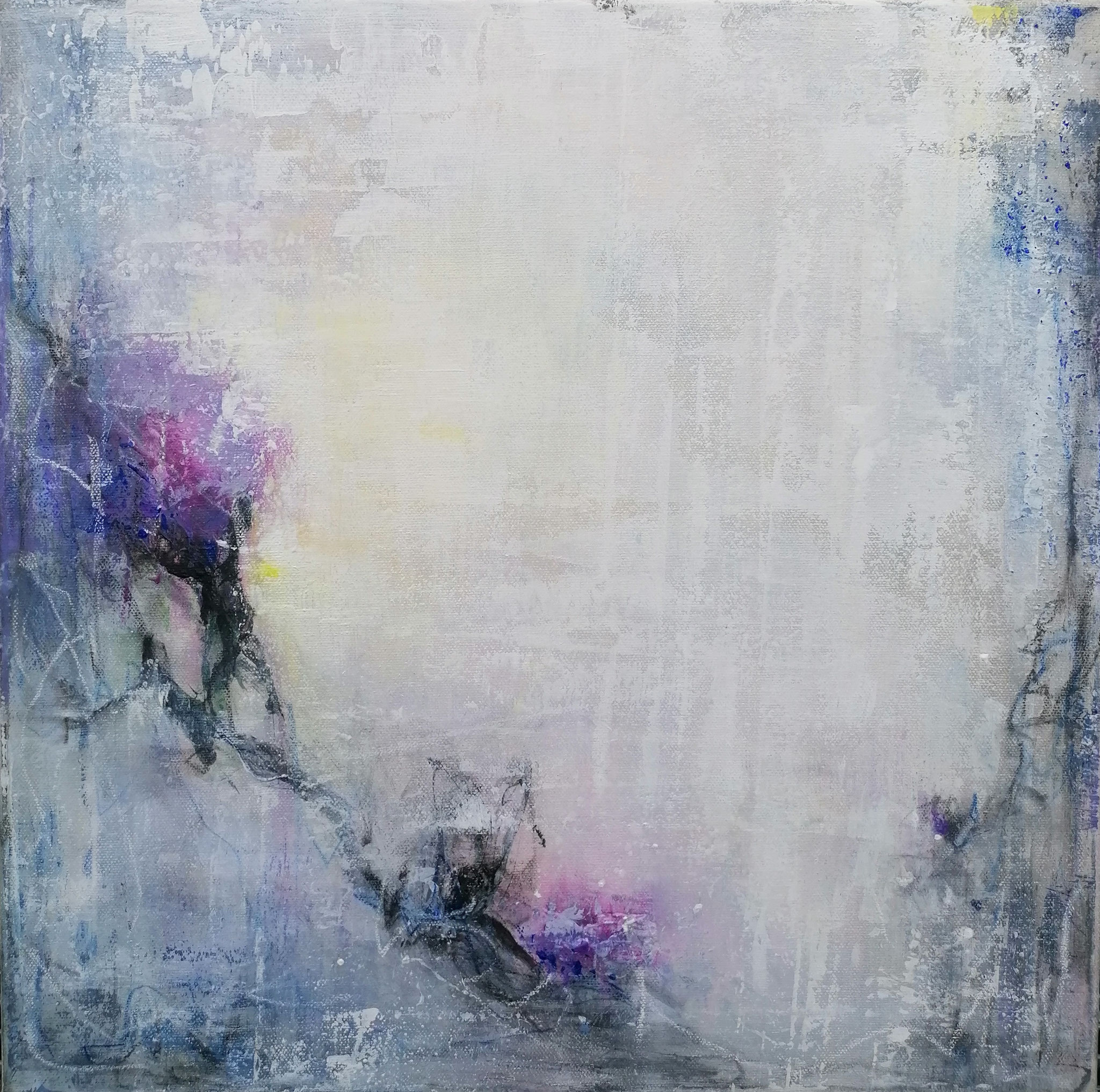 Misty garden, Acryl & Mixed Media auf Leinwand, 40x40cm