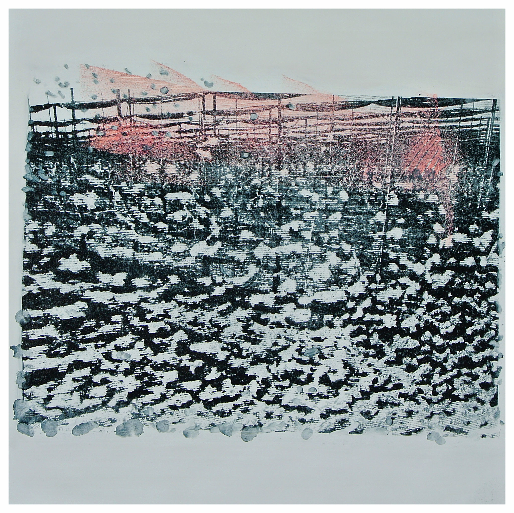 "Schnee in der Plantage" Monotypie / Gumprint auf DIBOND- Aluminiumplatte