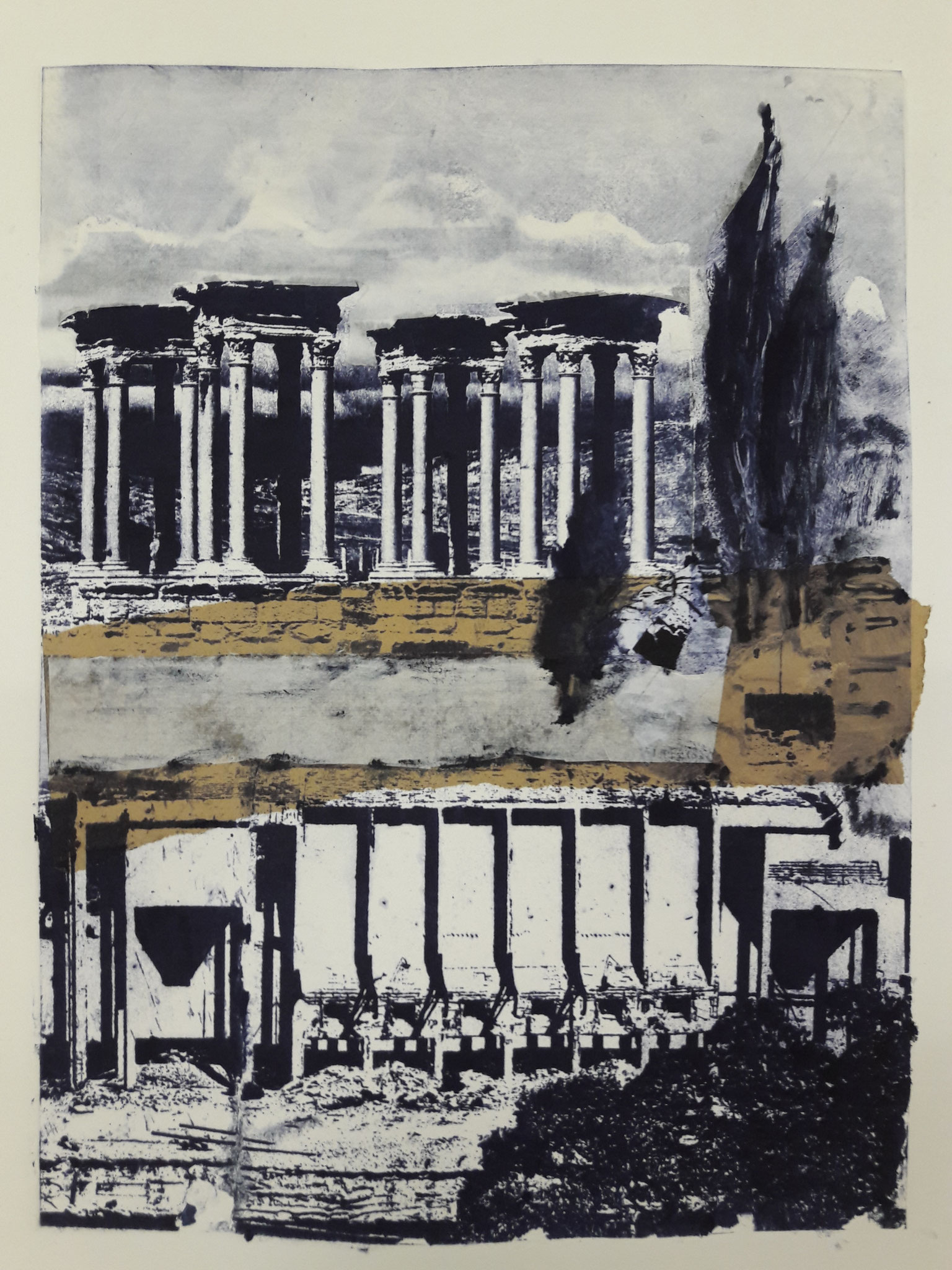 2000 ans de verticales"  Monotypie / Gumprint 