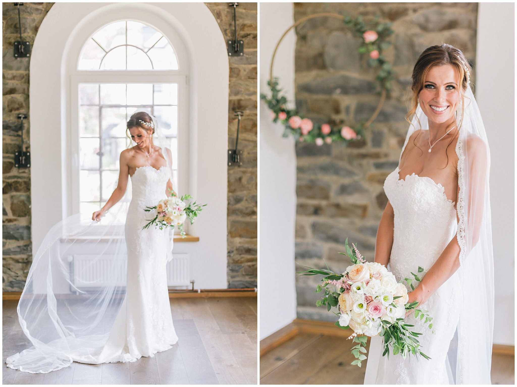 Braut mit Brautstrauß im fine art Stil hochzeitsfotograf Engelskirchen industrial chic hochzeit fine art wedding Galerie Hammerwerk jane weber