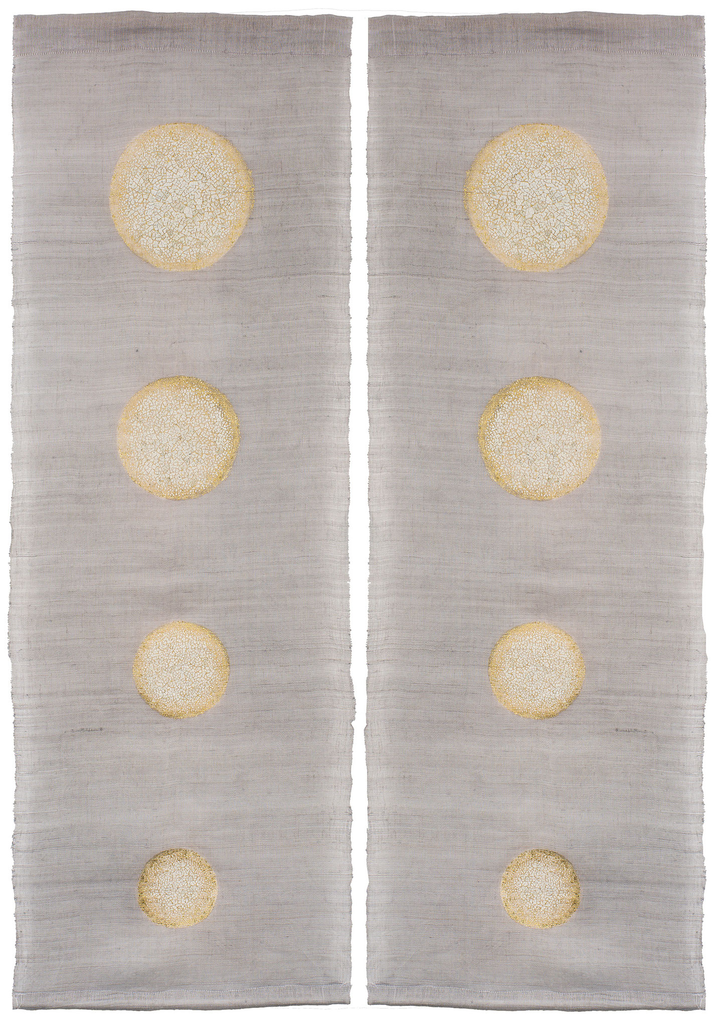 Moonrise - Hemp fabric from China with gold leaves and eggshells - Size : 90 x  150 cm