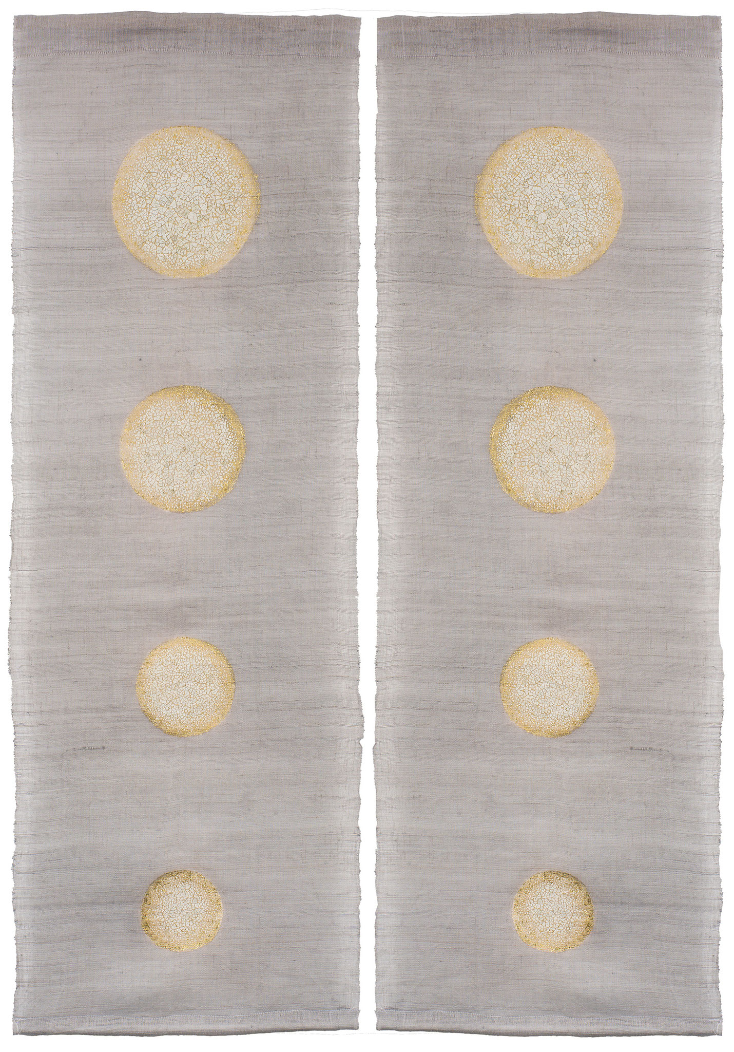 Moonrise - Hemp fabric from China with gold leaves and eggshells - Size : 90 x  150 cm