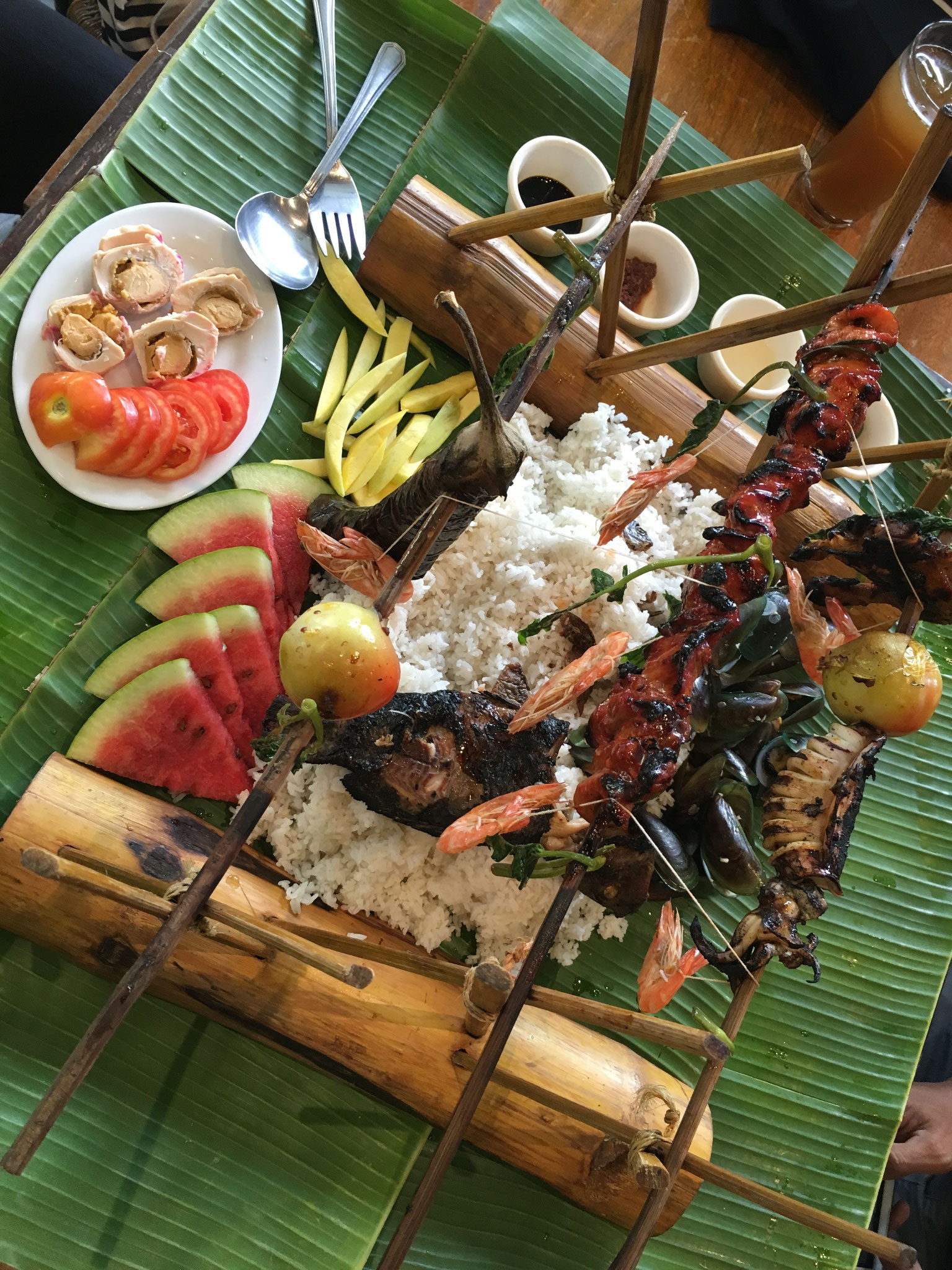 "Boodle fight" this is the smaller restaurant version. 