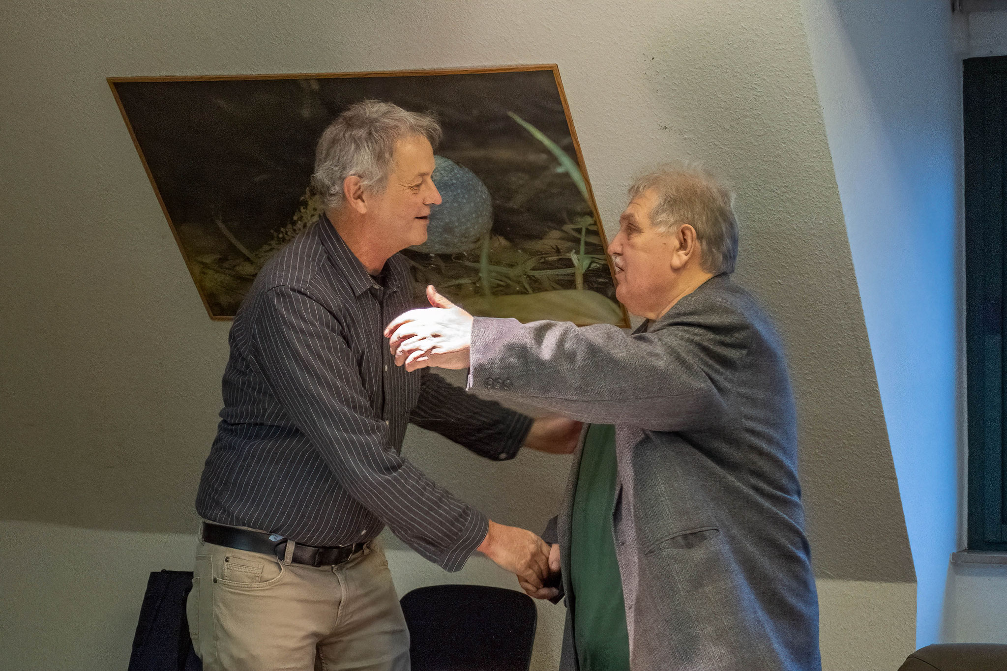 Jürgen Heuser von der Biostation und Norbert Kilimann vom NABU - langjährige Weggefährten in Sachen Naturschutz - Foto Enrico Bollin