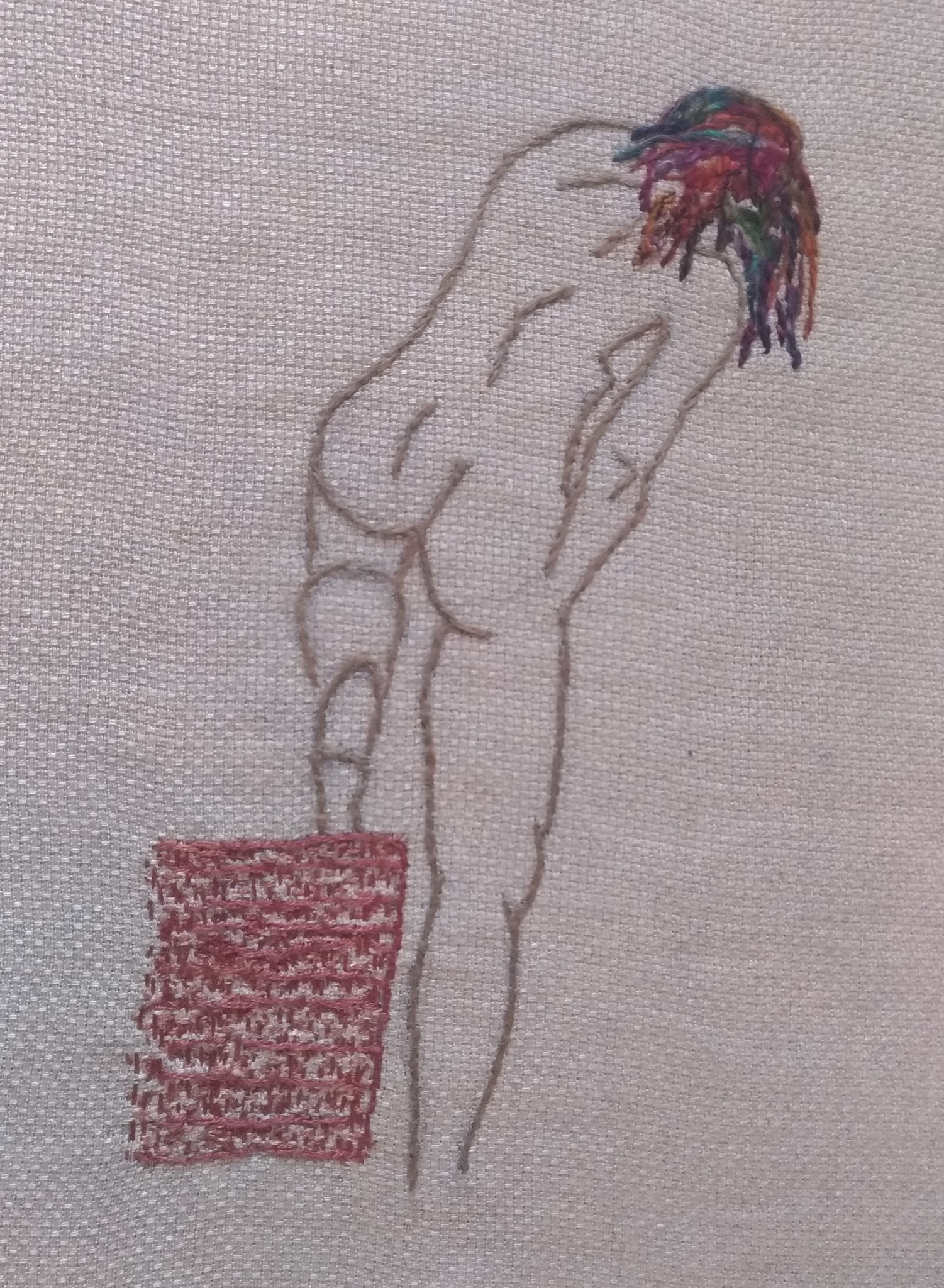 Fil de coton sur tissu en coton - diamètre 23cm 