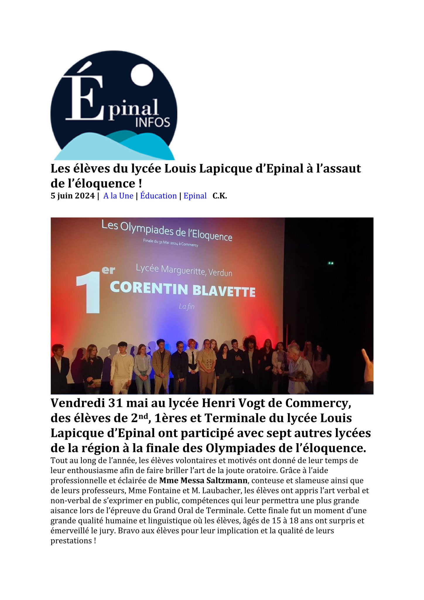 Olympiades 2024 lycée Lapicque