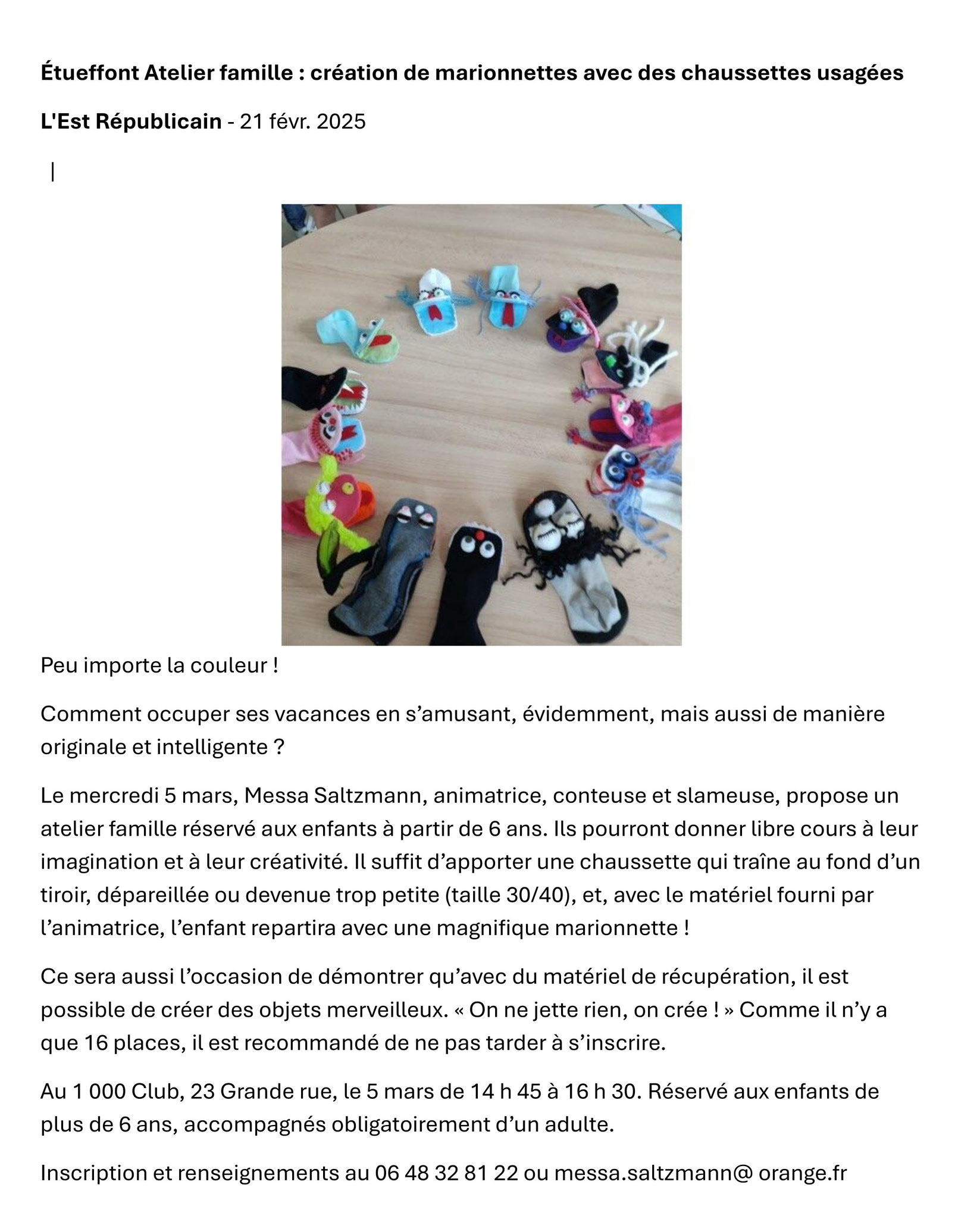 ARTICLE MILLE CLUB ETUEFFONT
