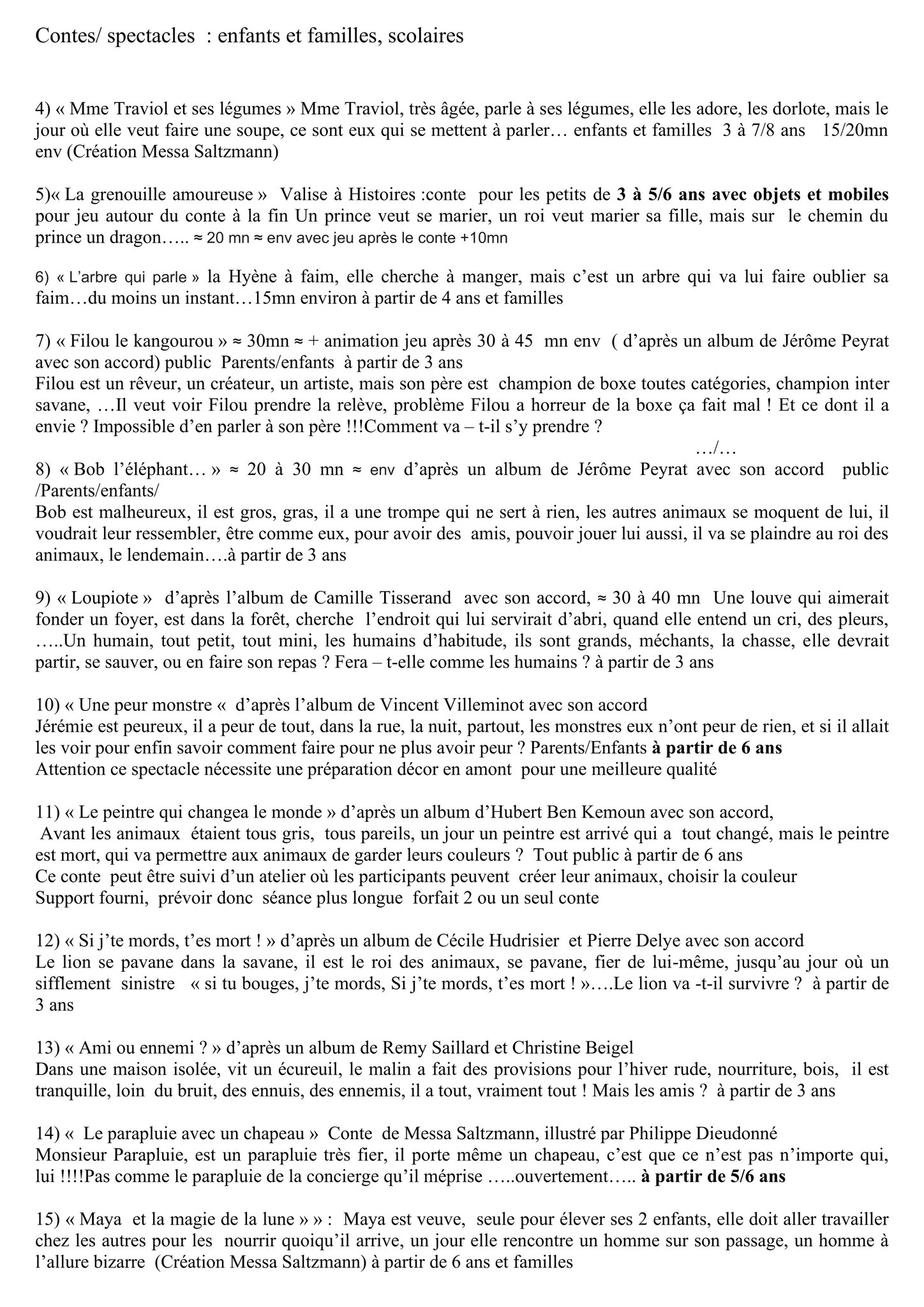 Présentation spectacles listes page 2