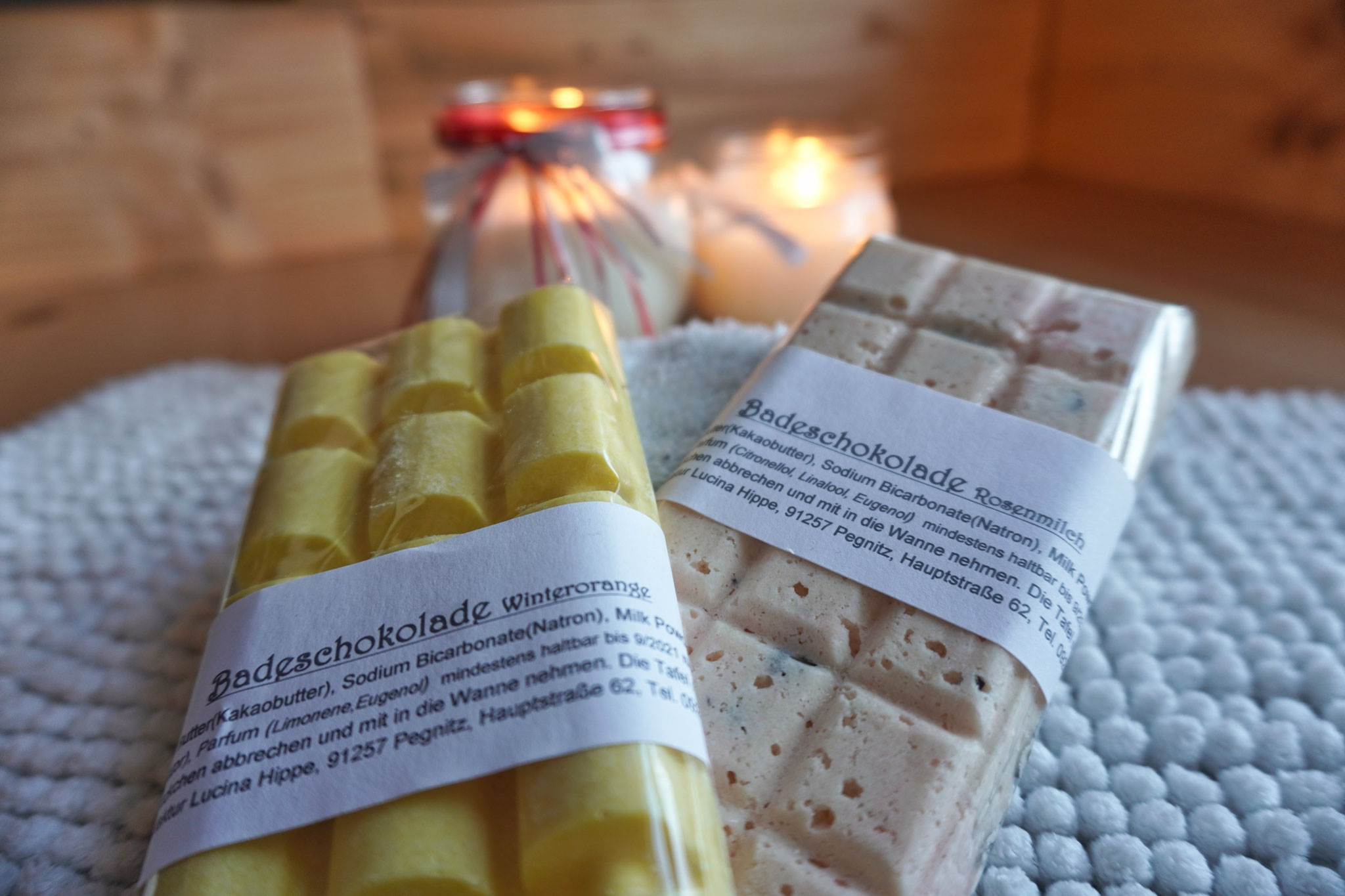 Badeschokolade Winterorange und Rosenmilch